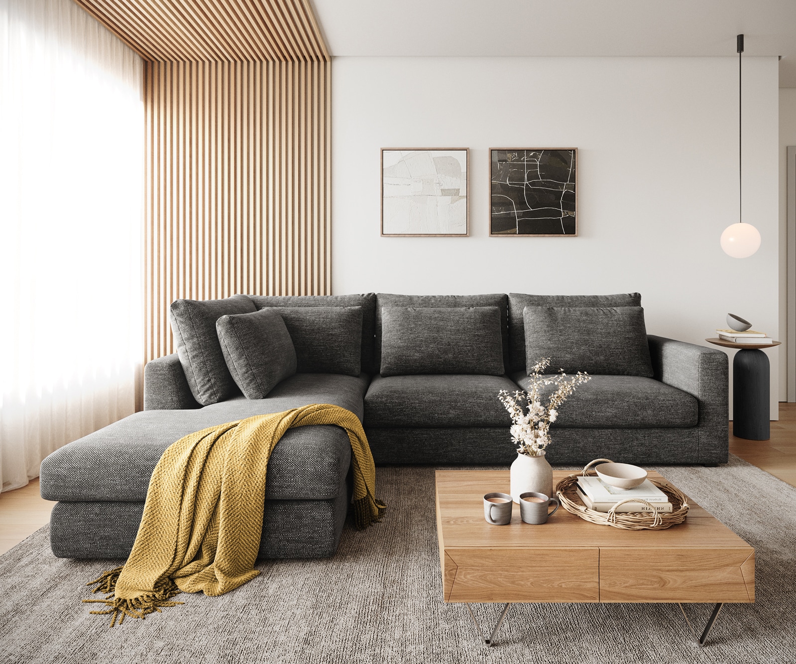 Canapé d'angle Isla 330x225 cm Chenille Anthracite méridiènne  gauche 1 Canapé d'angle Isla 330x225 cm Chenille Anthracite méridiènne  gauche 1