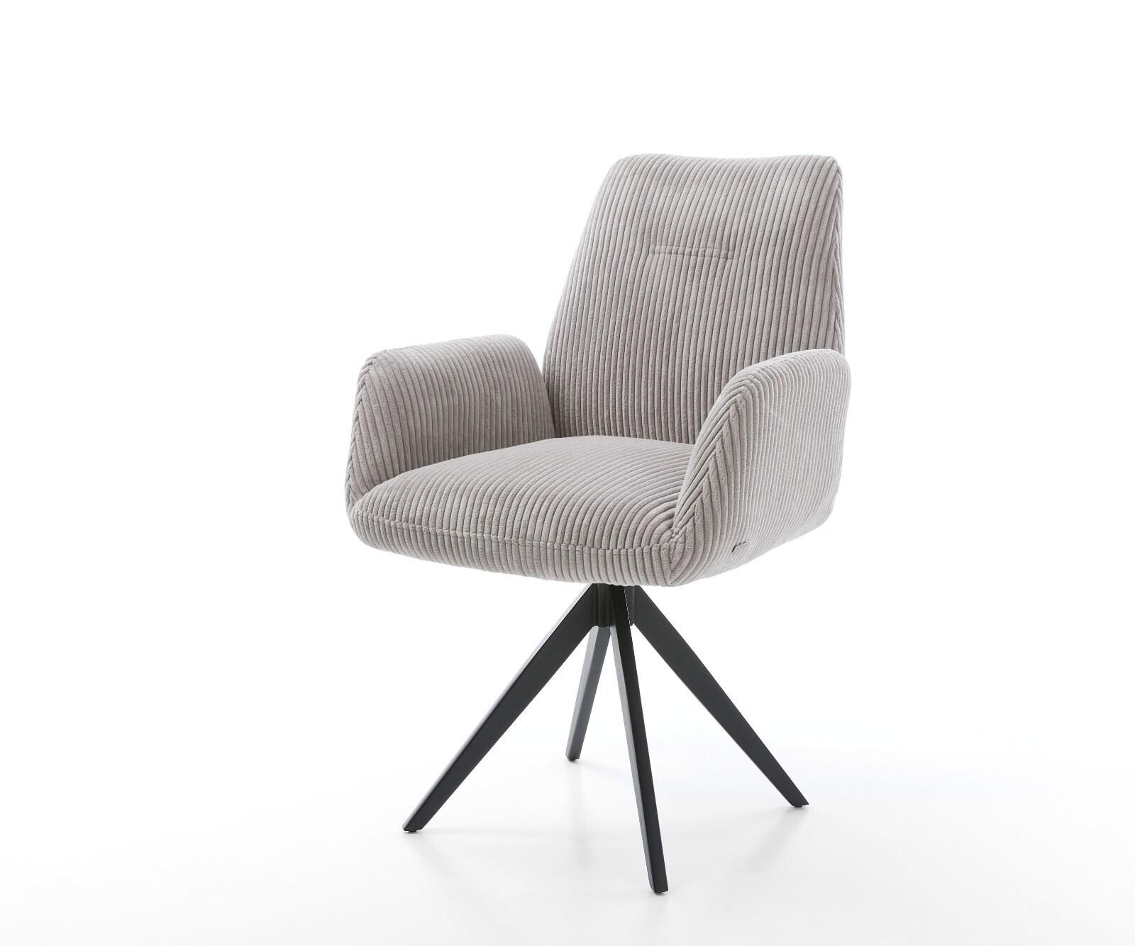 Chaise-de-salle-à-manger Zoa-Flex côtelé gris argenté pied croisé angulaire noir ressorts ensachés