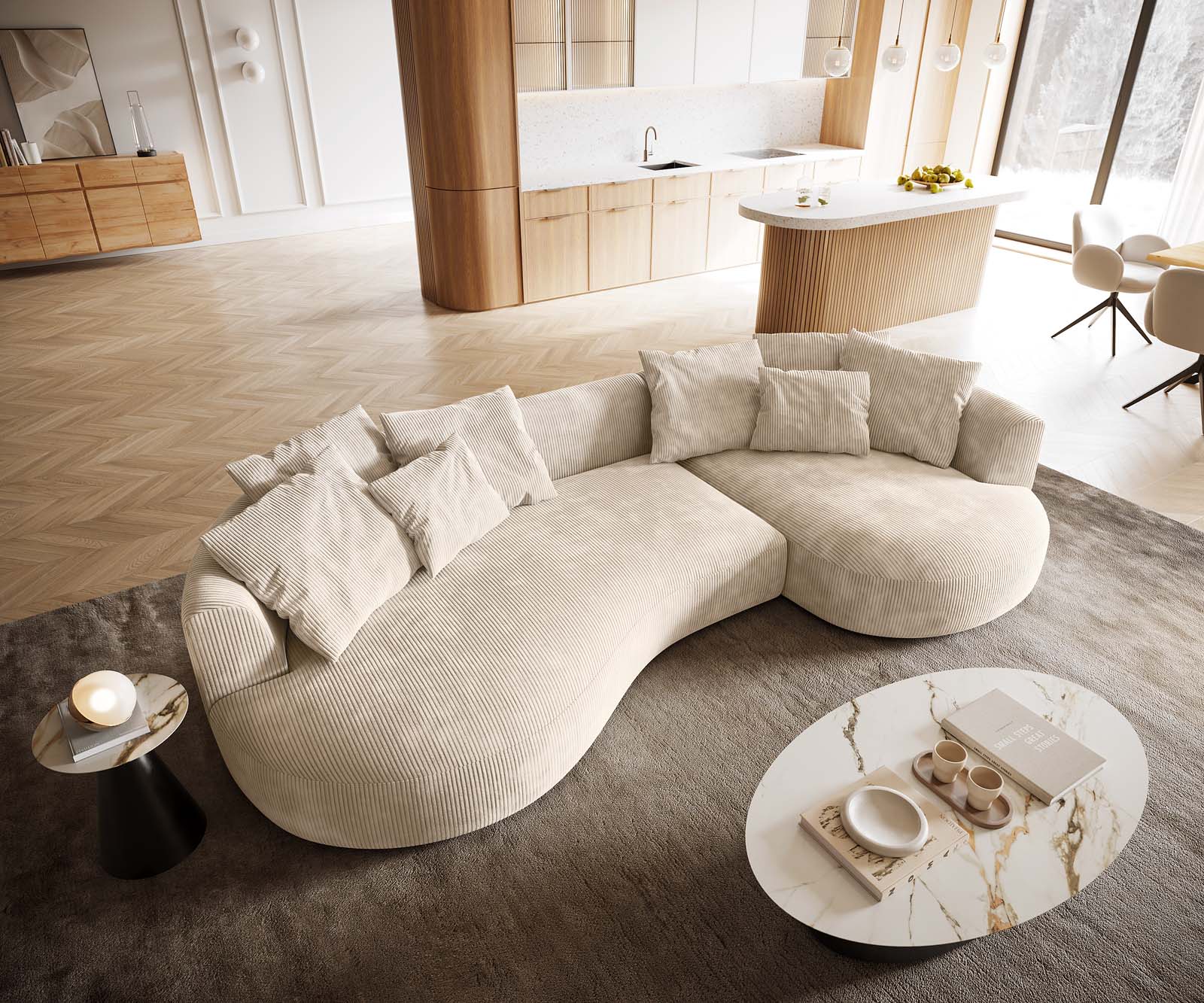Canapé Edina 330x170 cm Velours côtelé Beige 3