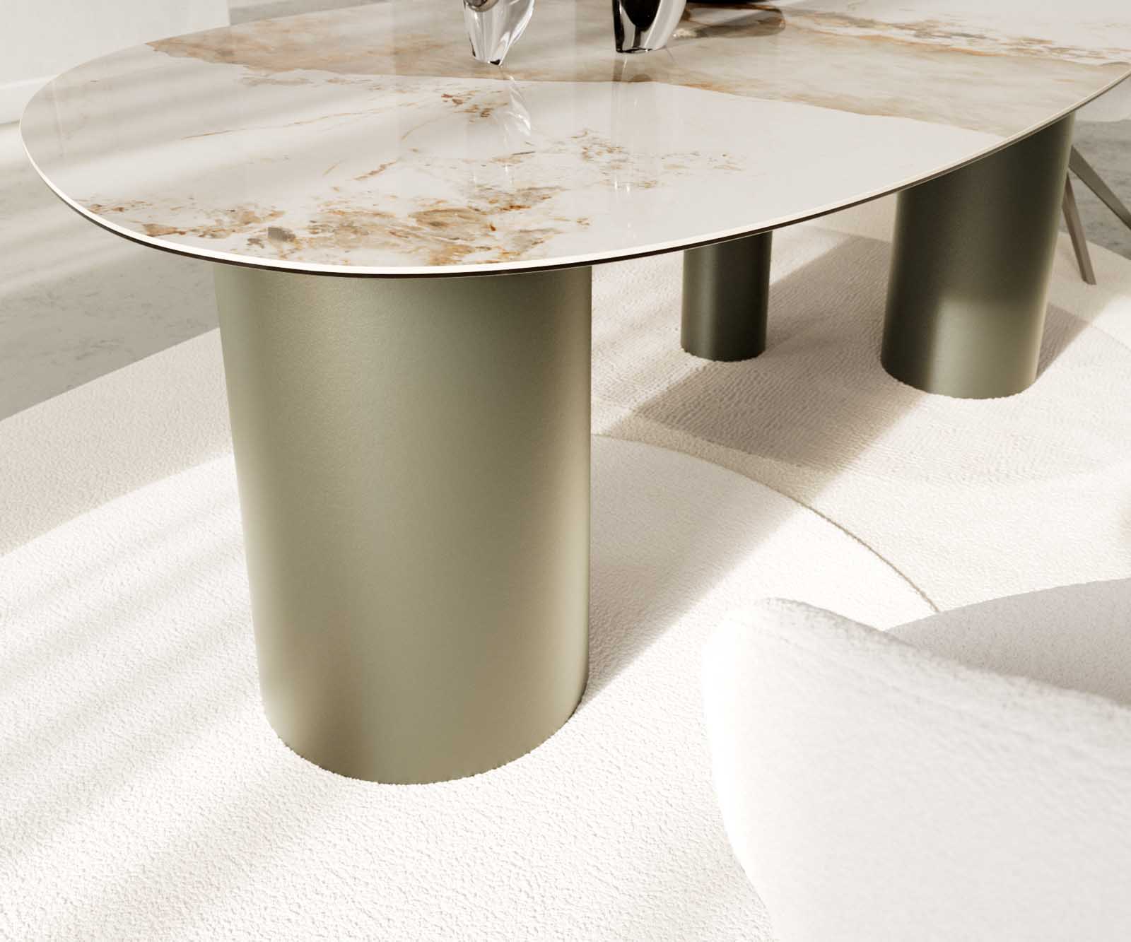 Table à manger Edge Oval 220x120 Céramique Minas Mélange Blanc-Beige Troa Métal Effet Titane 5