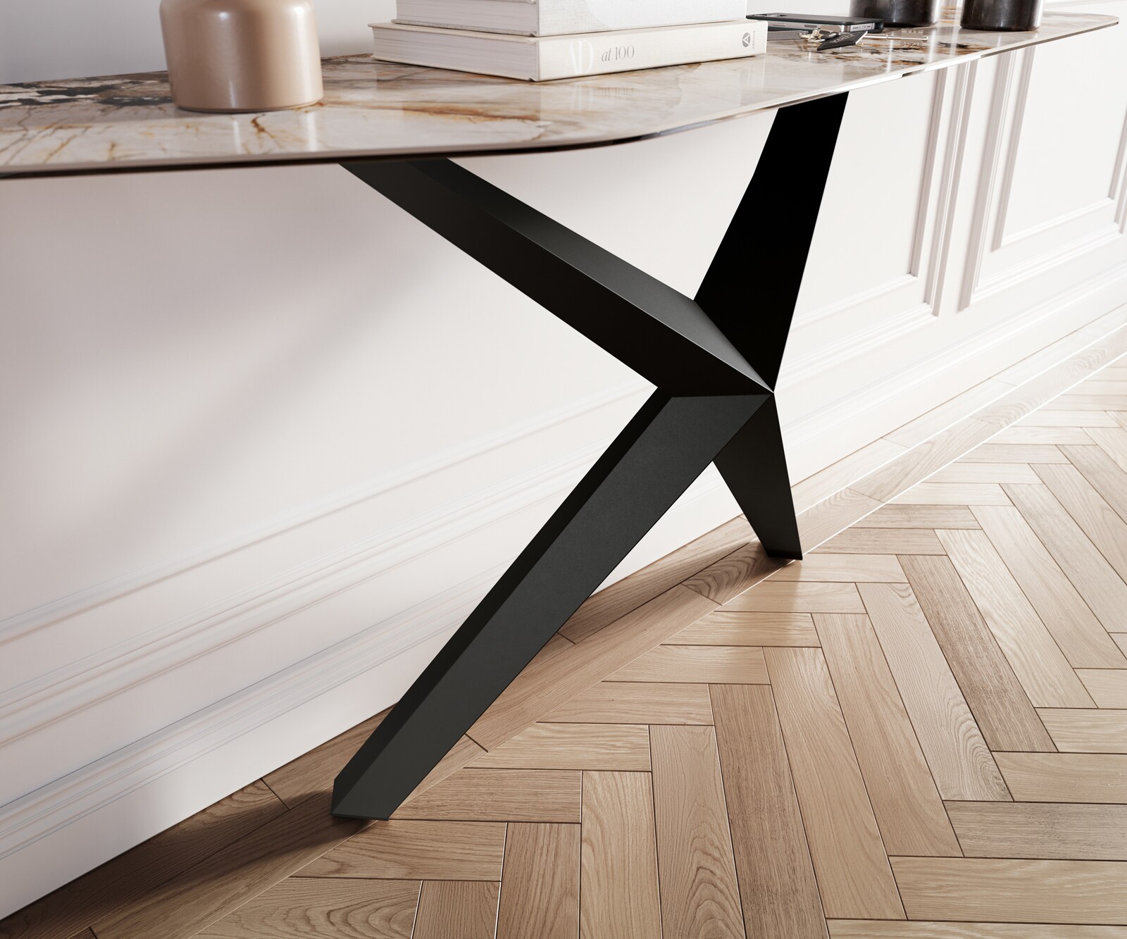 Console Edge Polygonal 180x50 cm Céramique Patagonia Poliert Zentharo Métal Noir 5