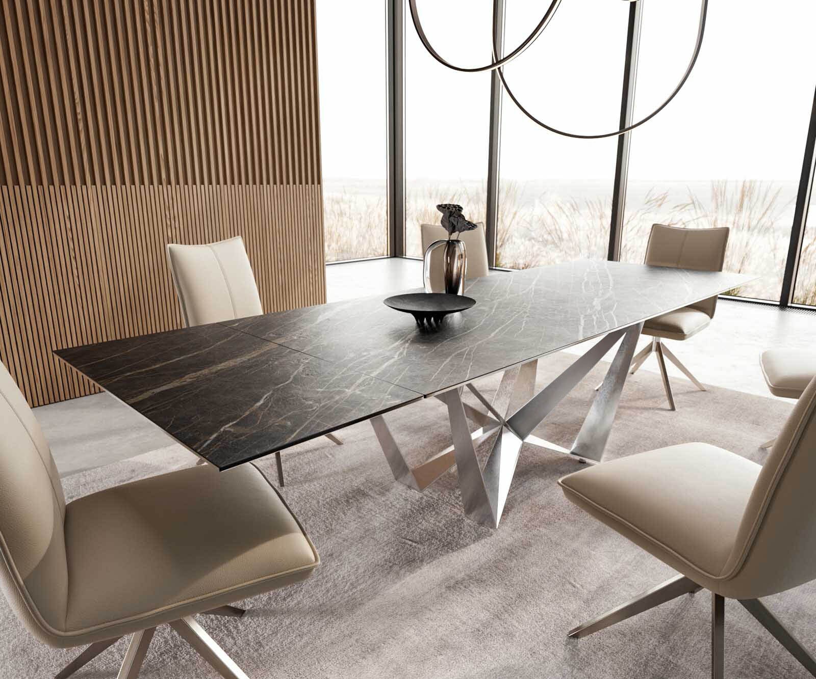 Table à manger Edge 200-300x100 céramique Laminam®Noir Desir marron Spider acier plat acier inoxydable extensible 1