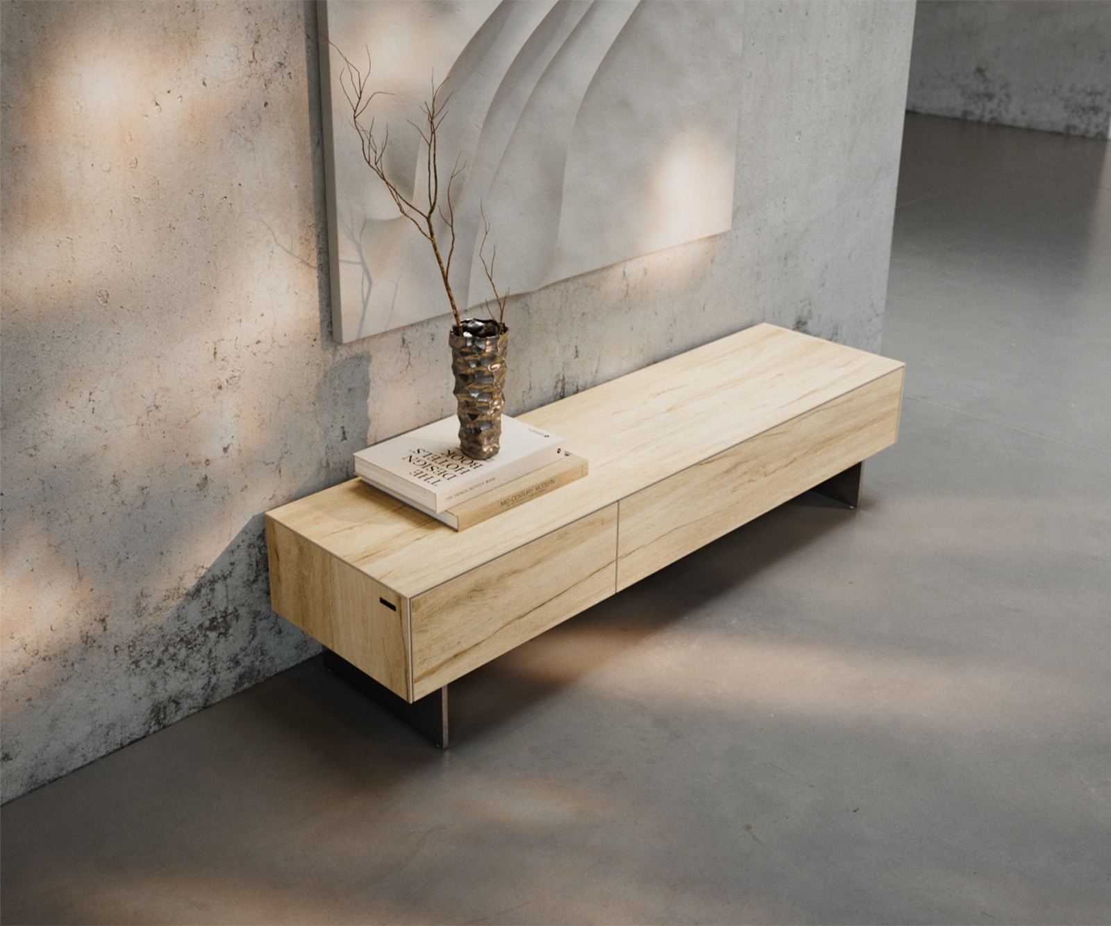 Meuble-TV Cuor 150 cm Céramique Laminam® Sabbia Teinte chêne 1 Clapet 1 Tiroir Pied optique flottant Ancier inoxydable 4 Meuble-TV Cuor 150 cm Céramique Laminam® Sabbia Teinte chêne 1 Clapet 1 Tiroir Pied optique flottant Ancier inoxydable 4