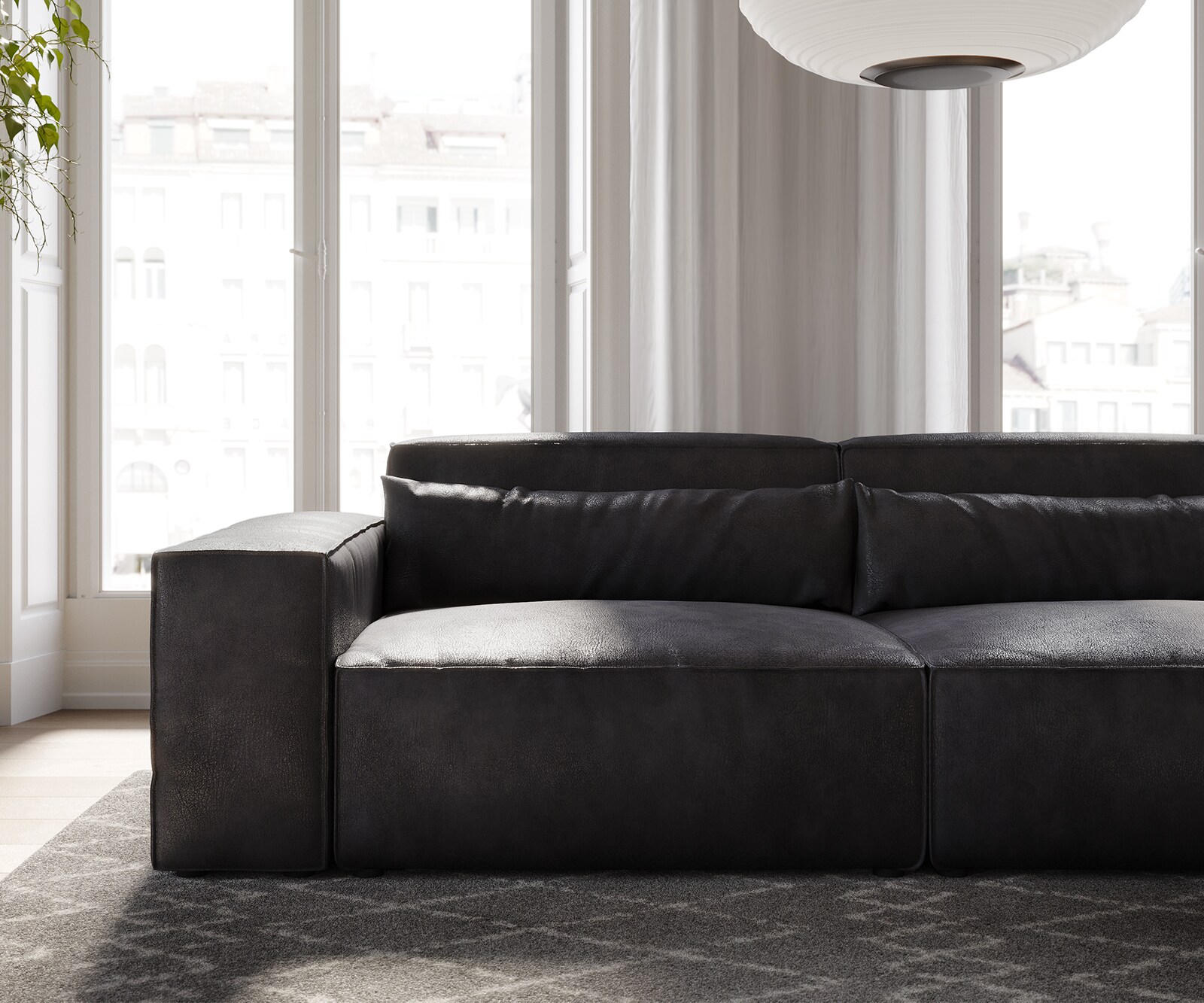 Grand Canapé Sirpio 230x95 cm Cuir synthétique Vintage Anthracite  avec Tabouret 4