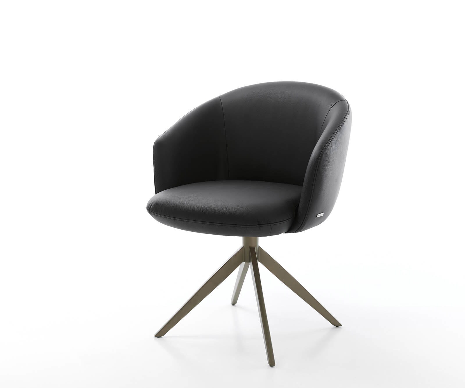 Chaise-pivotante Caja-Flex avec accoudoirs cuir de vache noir pied croisé large aspect titane pivotement sur 360° ressorts ensachés