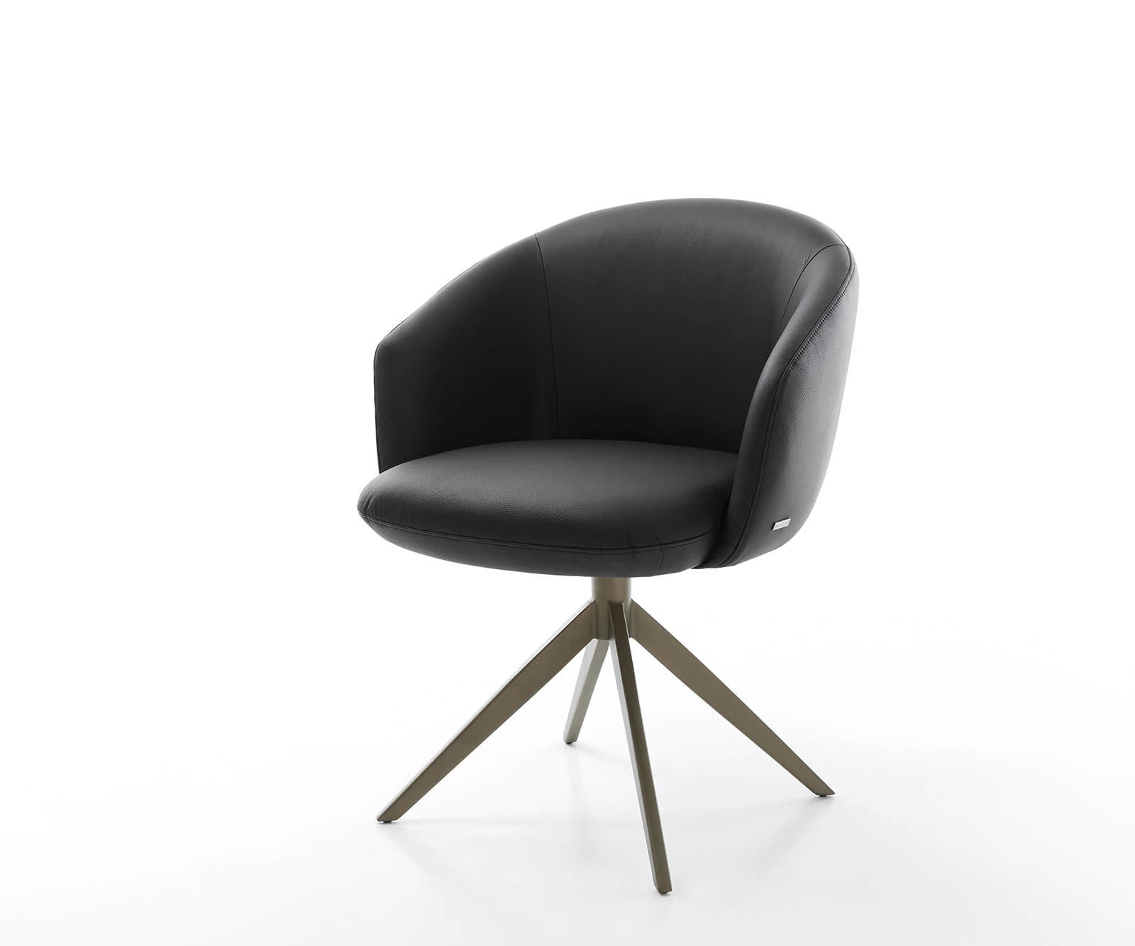 Chaise-pivotante Caja-Flex avec accoudoirs cuir de vache noir pied croisé large aspect titane pivotement sur 360° ressorts ensachés Chaise-pivotante Caja-Flex avec accoudoirs cuir de vache noir pied croisé large aspect titane pivotement sur 360° ressorts ensachés