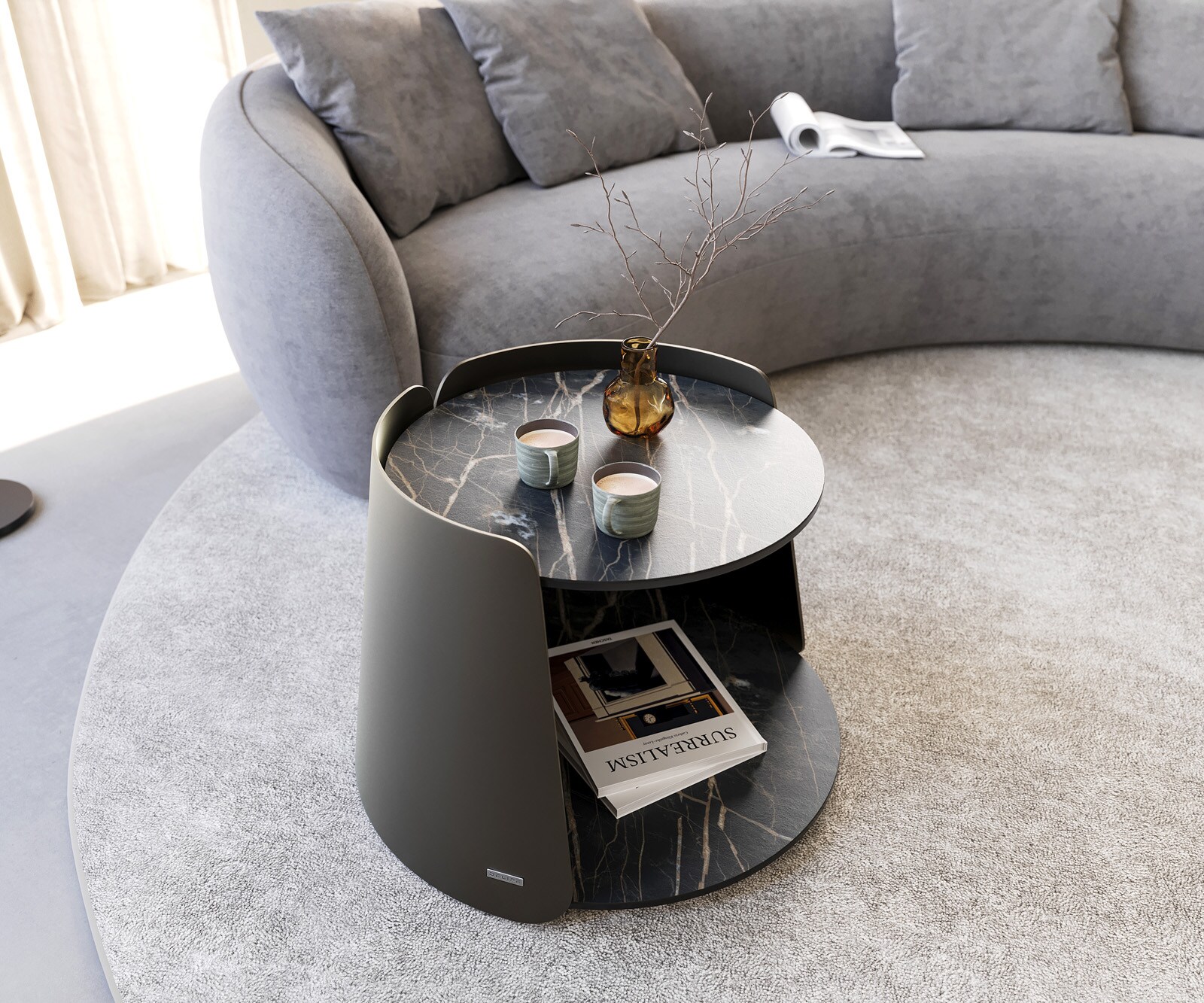 Table-basse Daban 59x59 cm Céramique Laminam®Noir Desir Marron Piétement Métal couleur titane 4