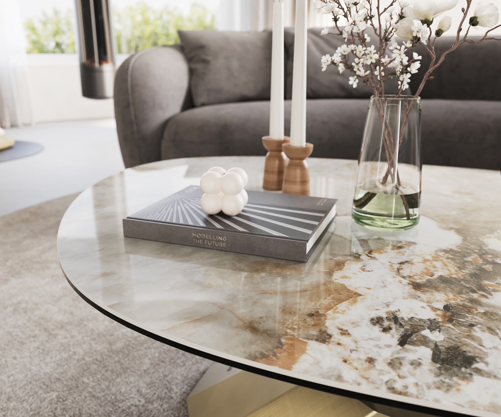 Table basse Edge Oval 140x75 cm céramique Minas Melange Parabi doré métallique 6