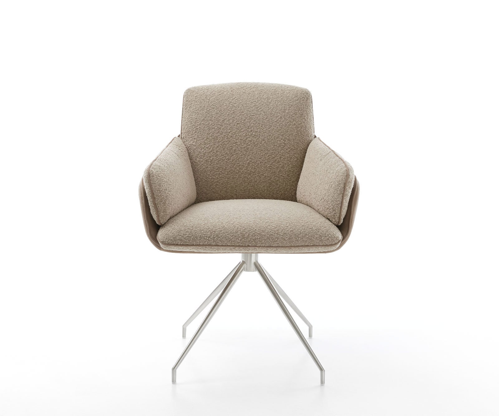 Chaise-pivotante Luan-Flex avec accoudoirs tissu mixte couleur boue pied croisé conique acier inoxydable brossé pivotement sur 180° 1 Chaise-pivotante Luan-Flex avec accoudoirs tissu mixte couleur boue pied croisé conique acier inoxydable brossé pivotement sur 180° 1