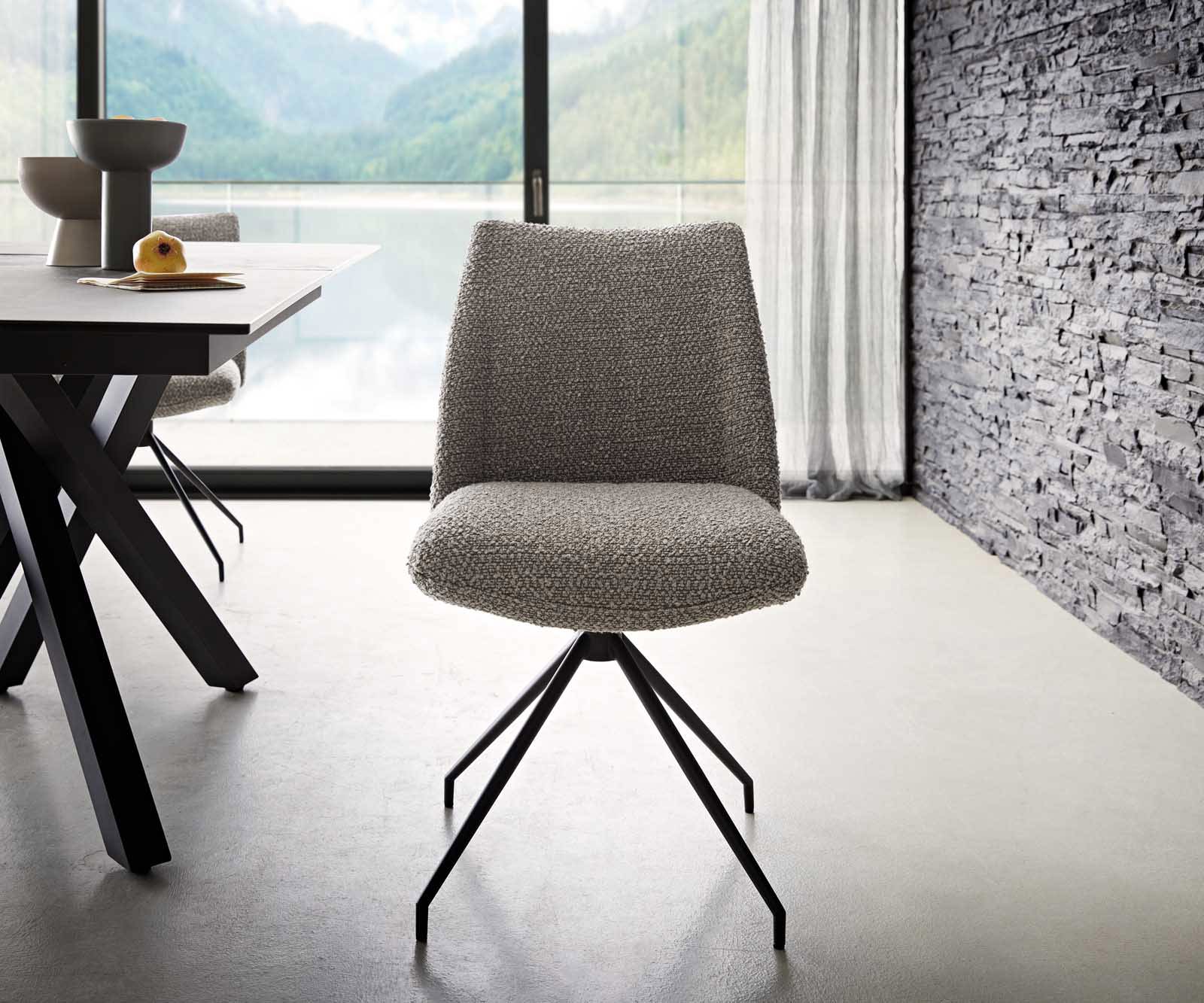 Chaise-pivotante Elso-Flex bouclé gris argenté pied croisé conique noir pivotement sur 180° ressorts ensachés 1 Chaise-pivotante Elso-Flex bouclé gris argenté pied croisé conique noir pivotement sur 180° ressorts ensachés 1