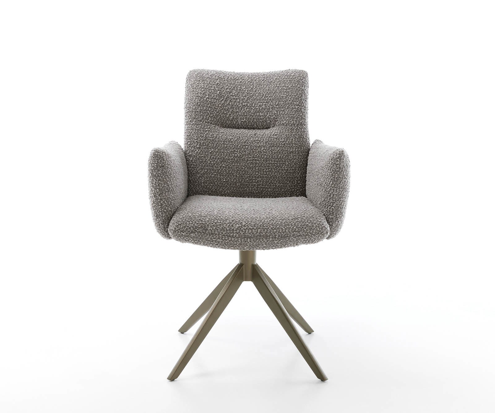 Chaise-pivotante Jova-Flex avec accoudoirs bouclé gris argenté pied croisé large aspect titane pivotement sur 360° ressorts ensachés 1 Chaise-pivotante Jova-Flex avec accoudoirs bouclé gris argenté pied croisé large aspect titane pivotement sur 360° ressorts ensachés 1