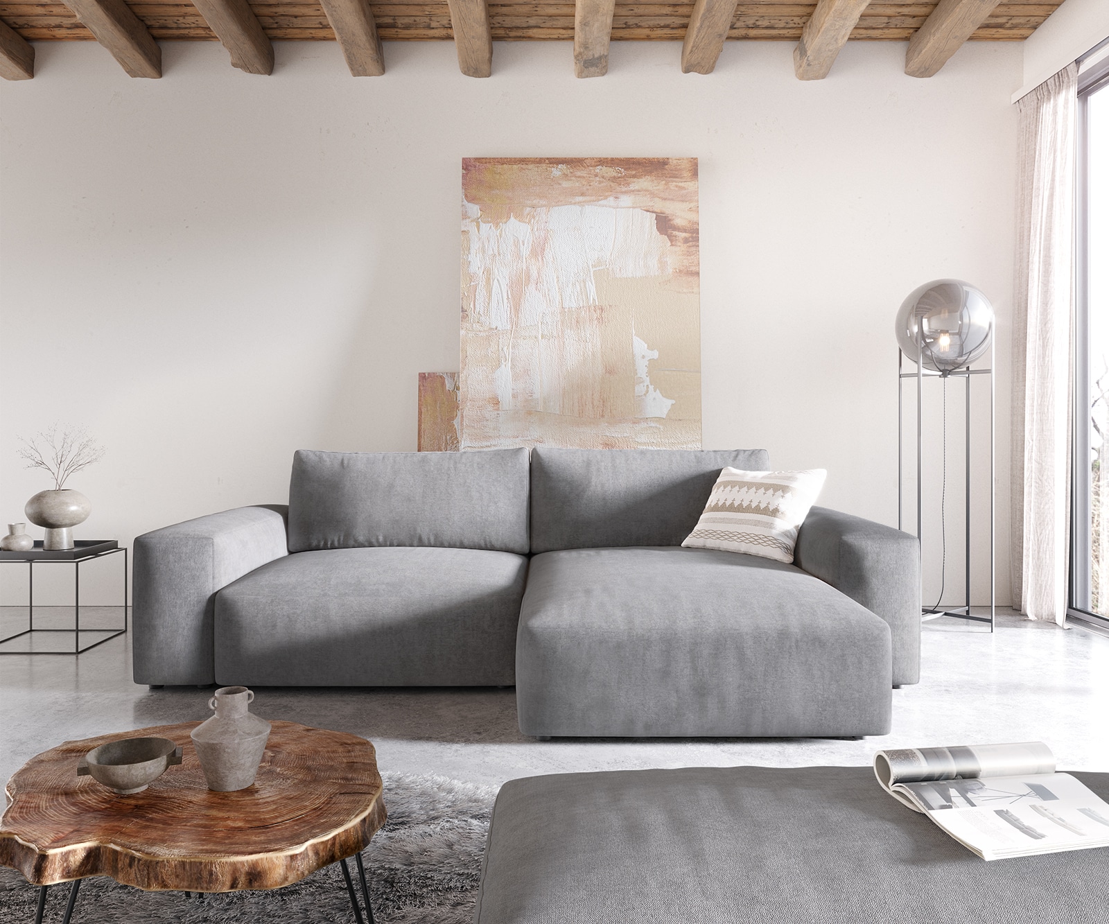 Canapé d'angle Lanzo XL 270x180 cm Microfibre Gris Recamière variable avec Tabouret 1 Canapé d'angle Lanzo XL 270x180 cm Microfibre Gris Recamière variable avec Tabouret 1