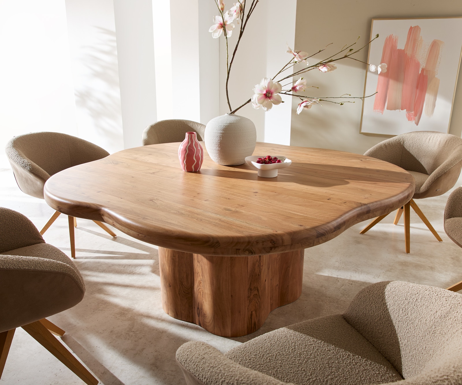 Table-à-manger Orbion 180x175 acacia naturel piètement bois