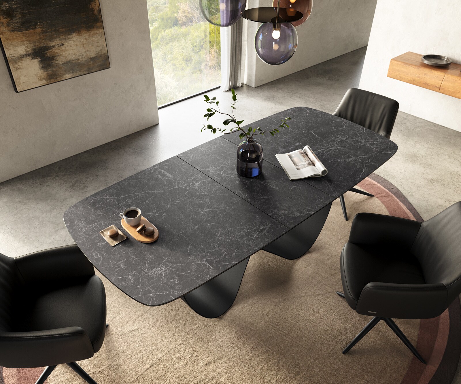 Table à manger Edge Boot 180-220x100 cm Céramique Laminam® Nero Greco Anthracite Infinity Métal Noir extensible 4