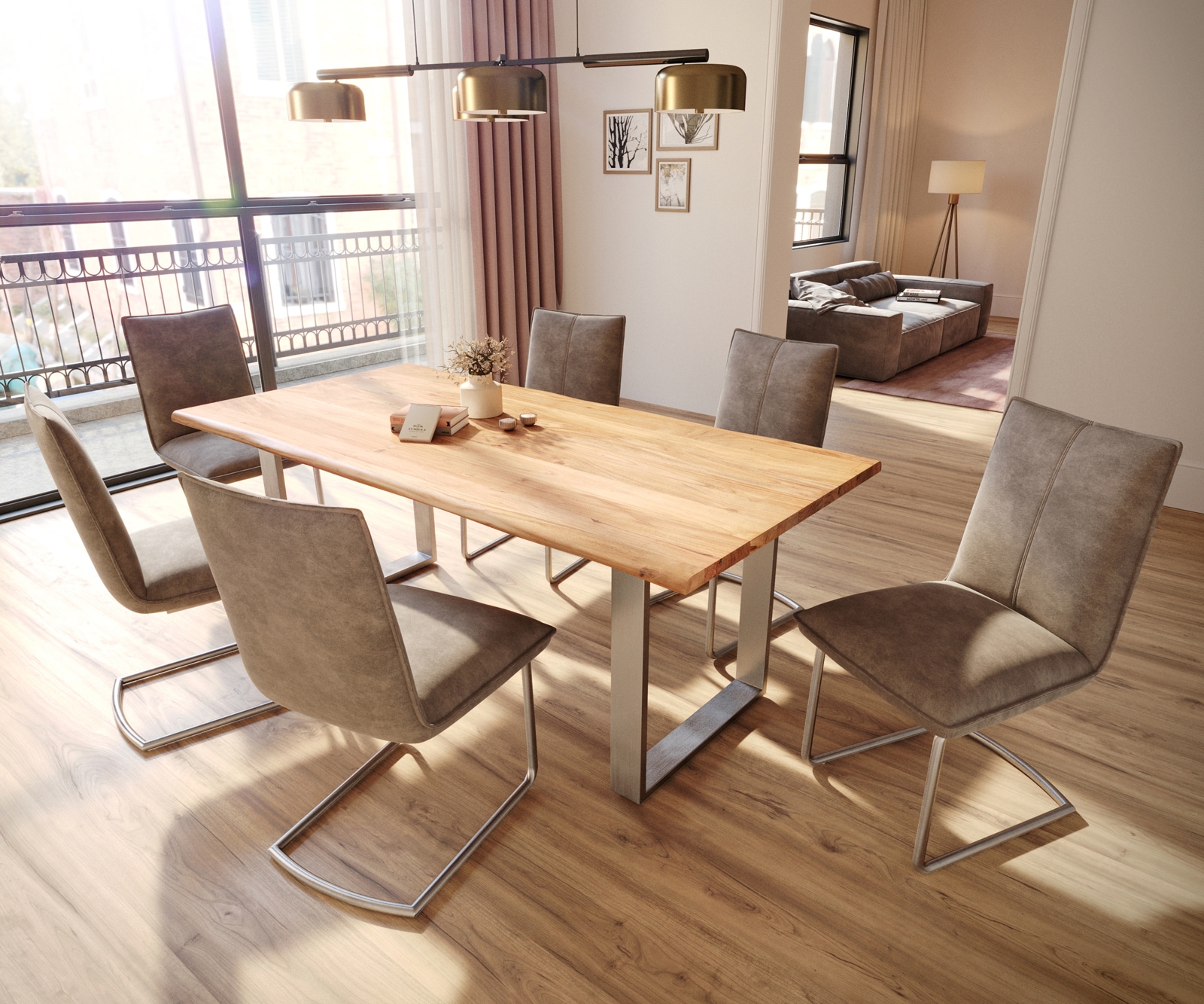 Cantilever Lelio-Flex microvelours taupe vintage pied cantilever rond acier inoxydable brossé ressorts ensachés 3 Cantilever Lelio-Flex microvelours taupe vintage pied cantilever rond acier inoxydable brossé ressorts ensachés 3