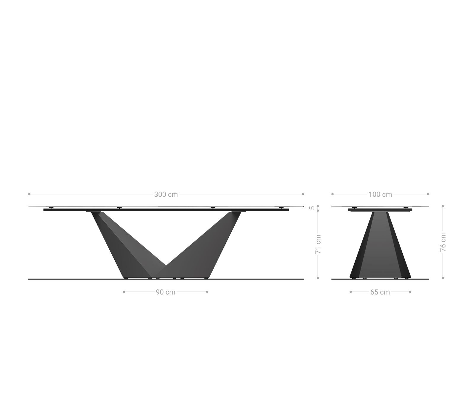 Table à manger Edge 300x100 verre en relief noir 3D-Design Prisma métallique argent 7
