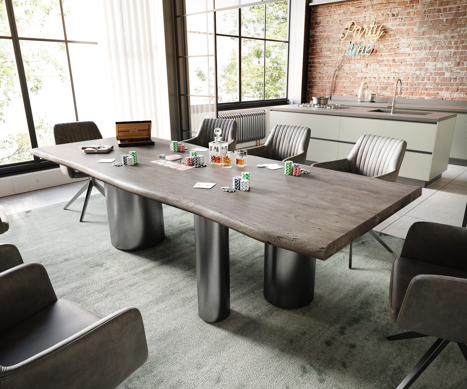 Table à manger Edge 260x100 Acacia Platine Troa Acier inoxydable Graphite Live-Edge 1