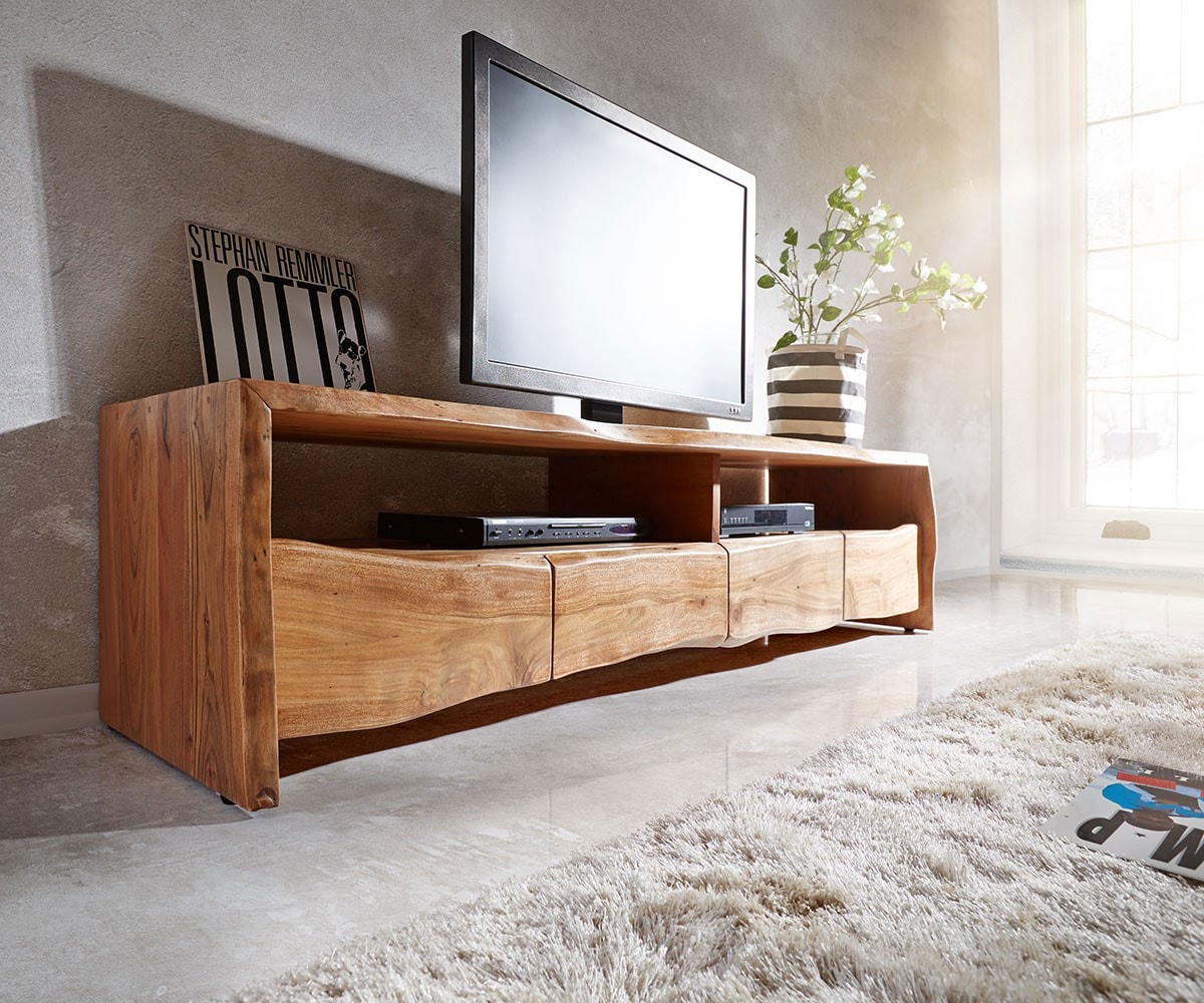 Meuble-TV Live-Edge 190 cm acacia nature 4 tiroirs 2 compartiments Meuble-TV Live-Edge 190 cm acacia nature 4 tiroirs 2 compartiments