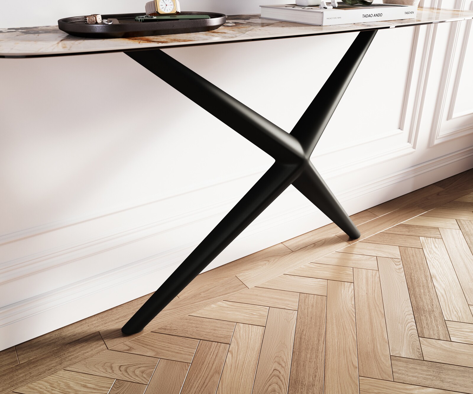 Console Edge forme bateau 140x40 cm Céramique Patagonia Poliert Estelo Métal Noir 5