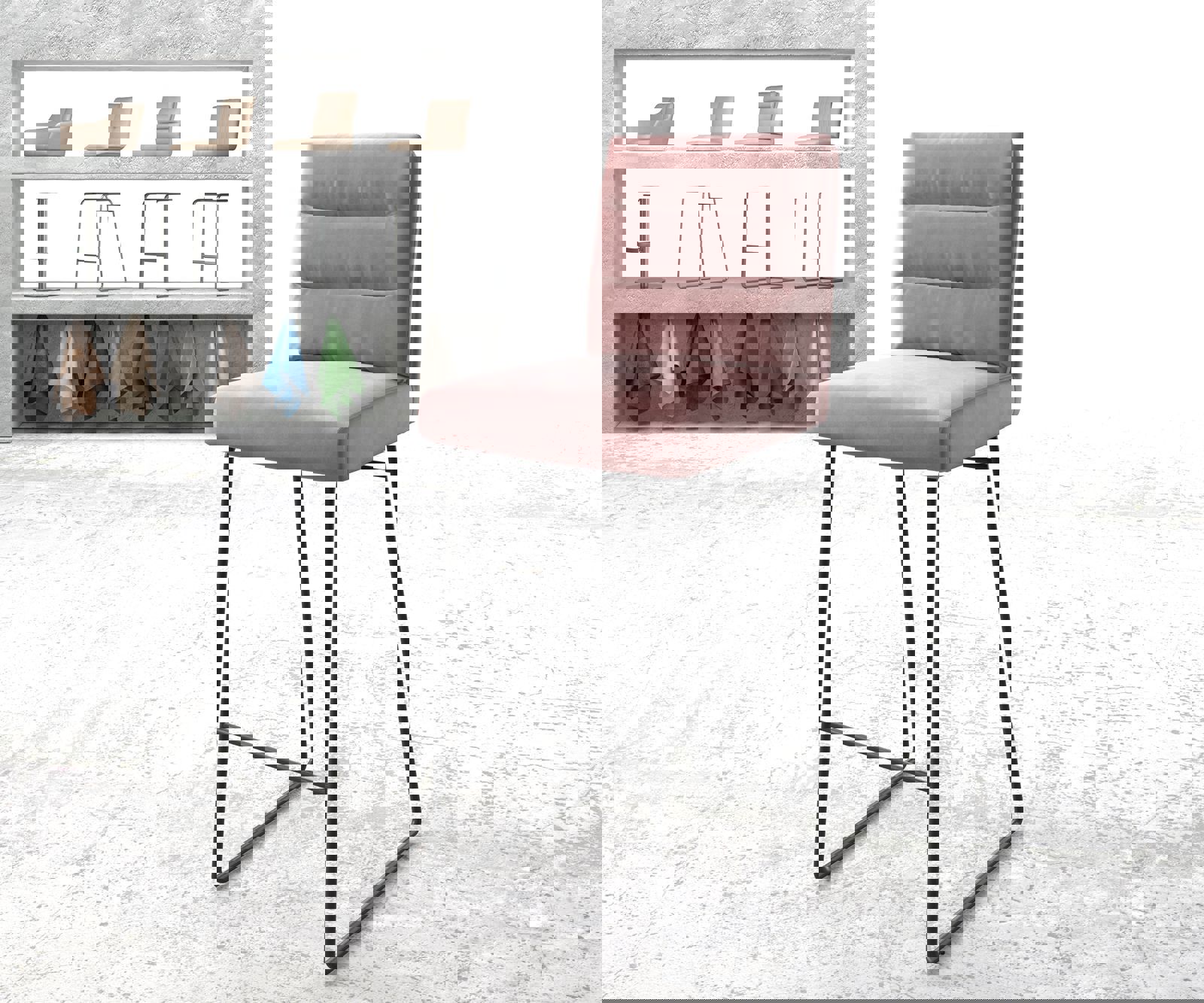 Chaise-de-bar Pela-Flex velours rosé cadre de patins métal Chaise-de-bar Pela-Flex velours rosé cadre de patins métal