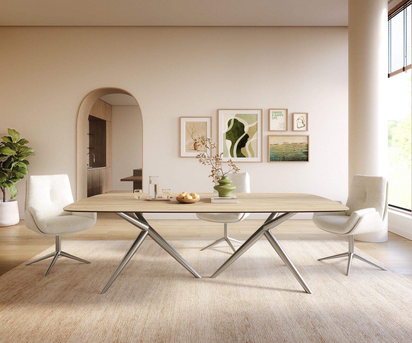 Table à manger Edge Boot 240x120 cm Céramique Laminam® Sabbia Eichefarbig Estelar rond Acier inoxydable 1