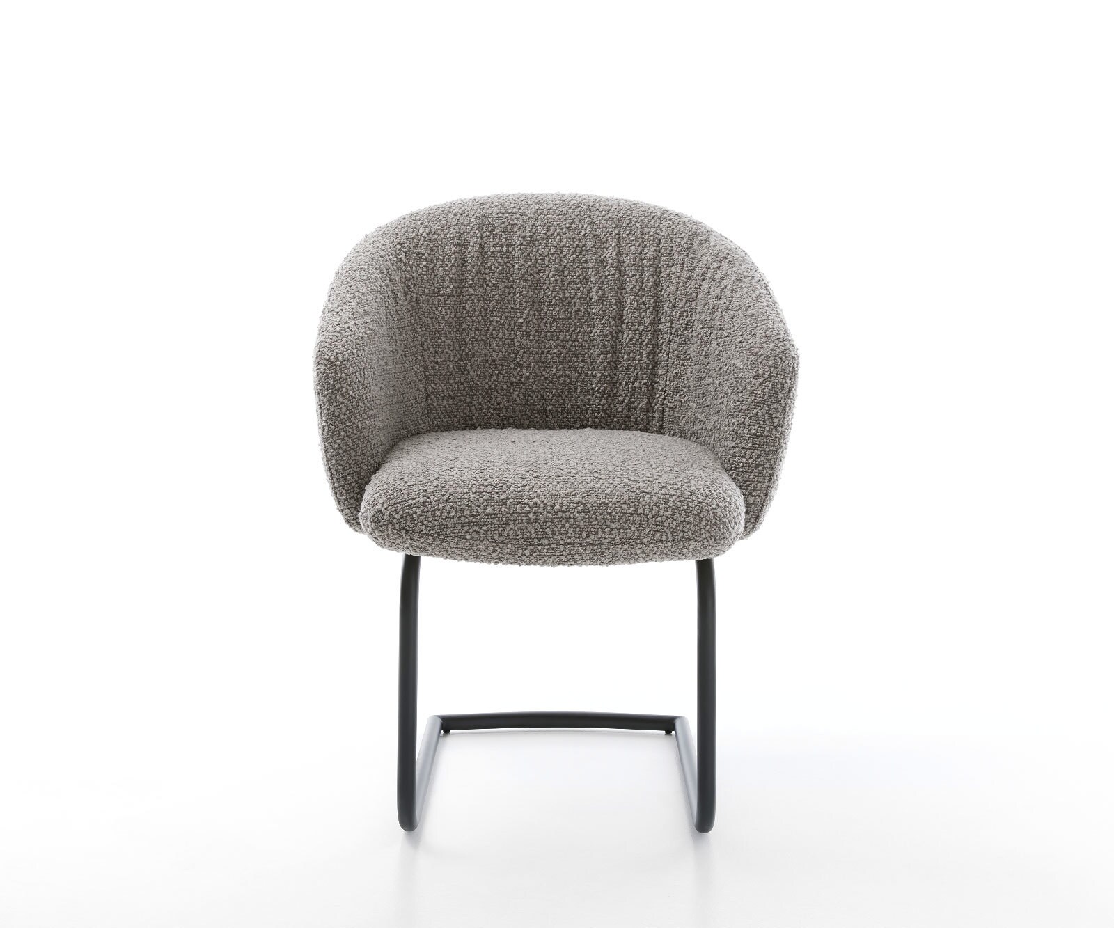 Cantilever Caja-Flex avec accoudoirs bouclé gris argenté pied cantilever rond noir ressorts ensachés 1