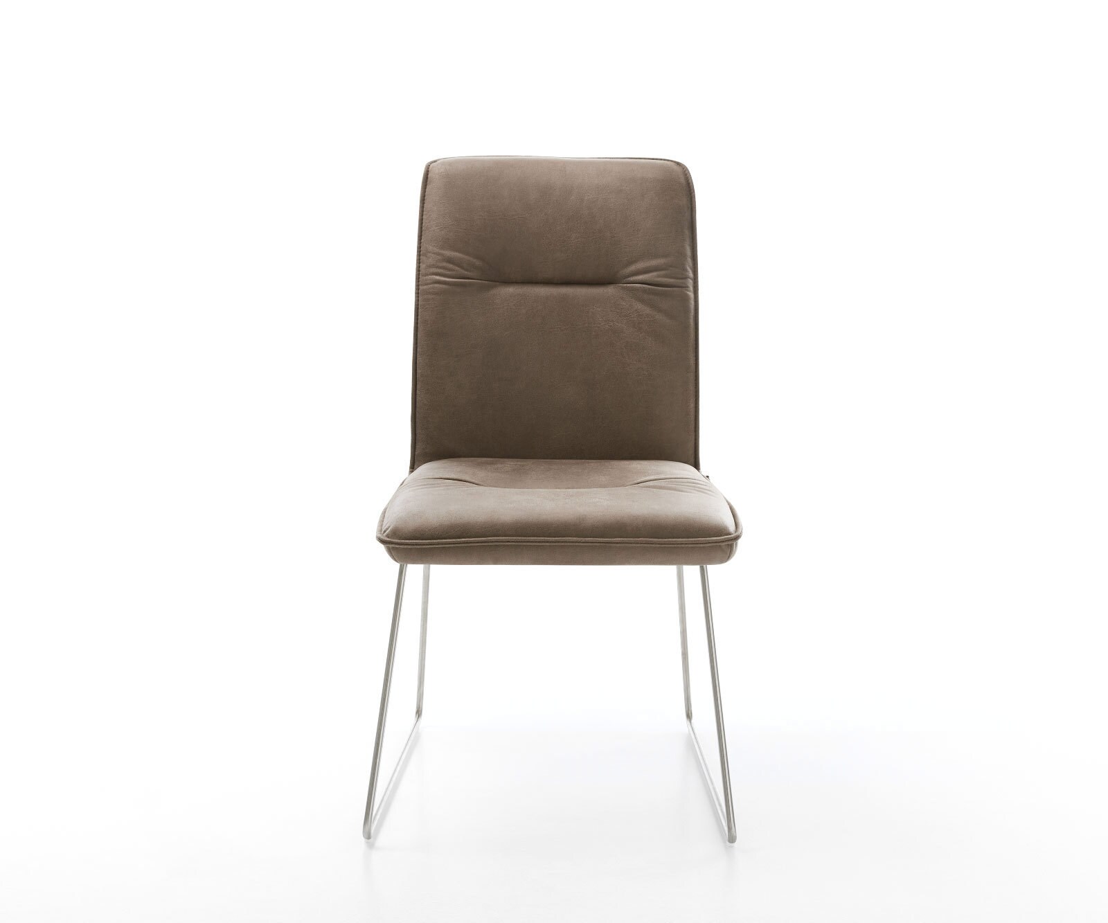 Chaise-de-salle-à-manger Vinjo-Flex microvelours taupe vintage pied trapèze acier inoxydable brossé 1
