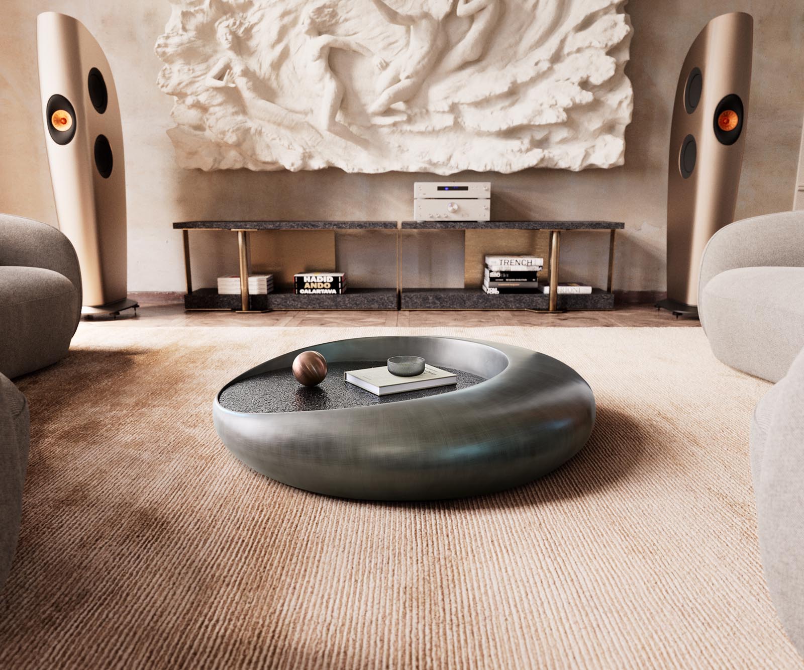 Table basse Blaise 100x100 cm argent avec verre en relief Gris 1 Table basse Blaise 100x100 cm argent avec verre en relief Gris 1