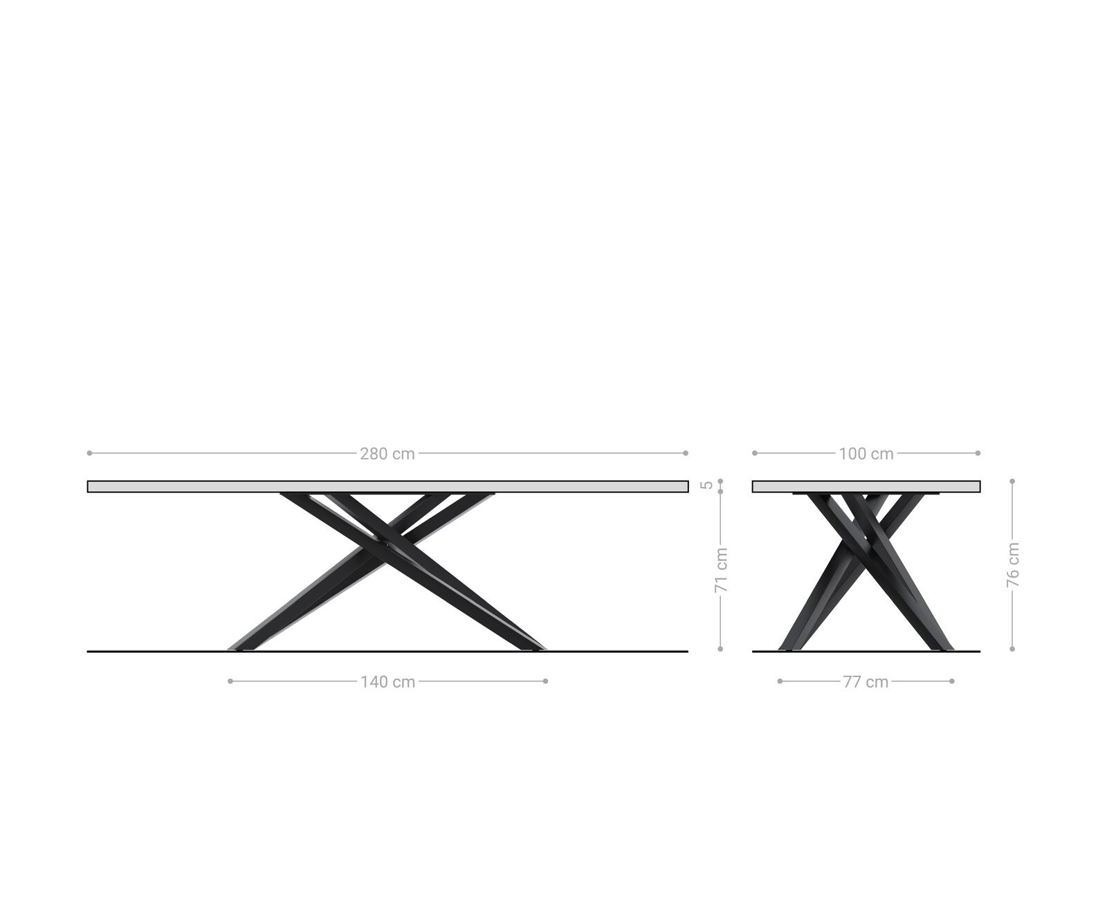 Table à manger Edge 280x100 XL acacia nature cadre croisé rectangle acier inoxydable Live-Edge 8