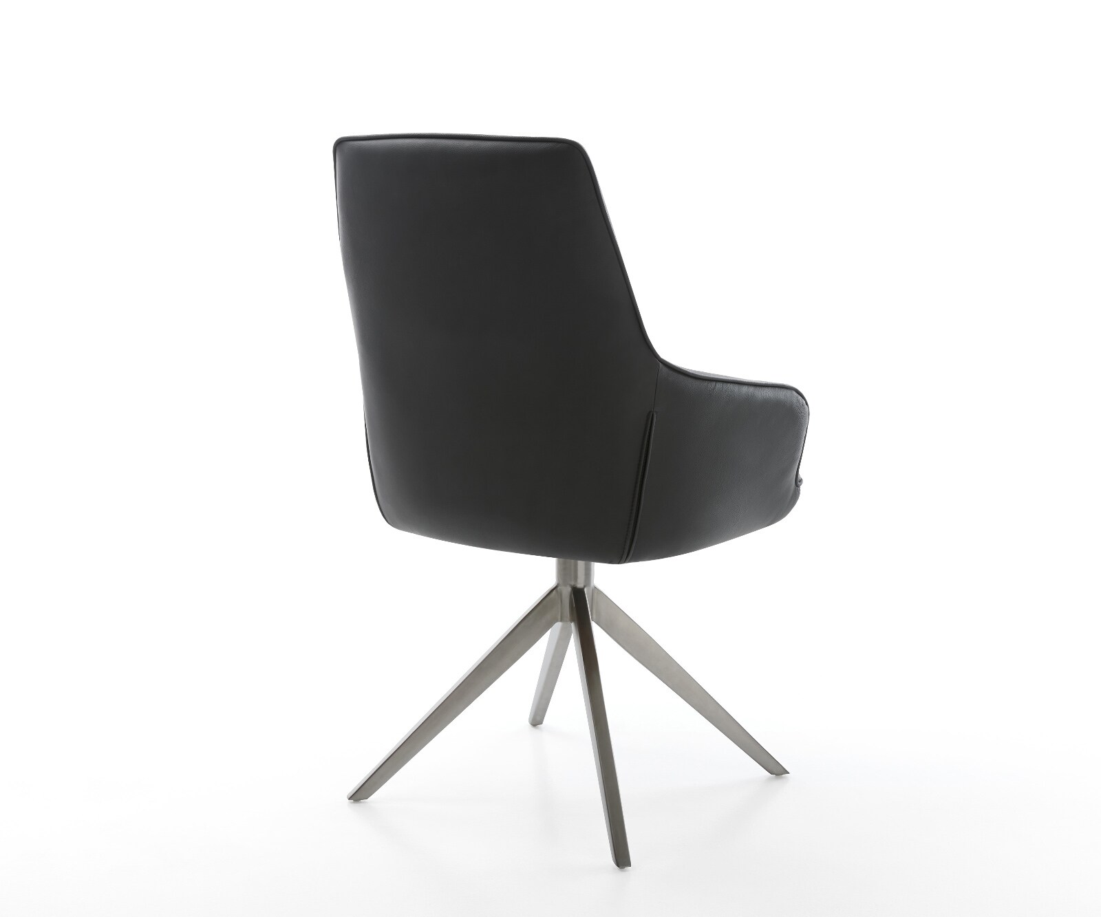 Chaise-pivotante Zelia-Flex avec accoudoirs cuir de vache noir pied croisé large grafiete pivotement sur 360° fonction bascule ressorts ensachés 5