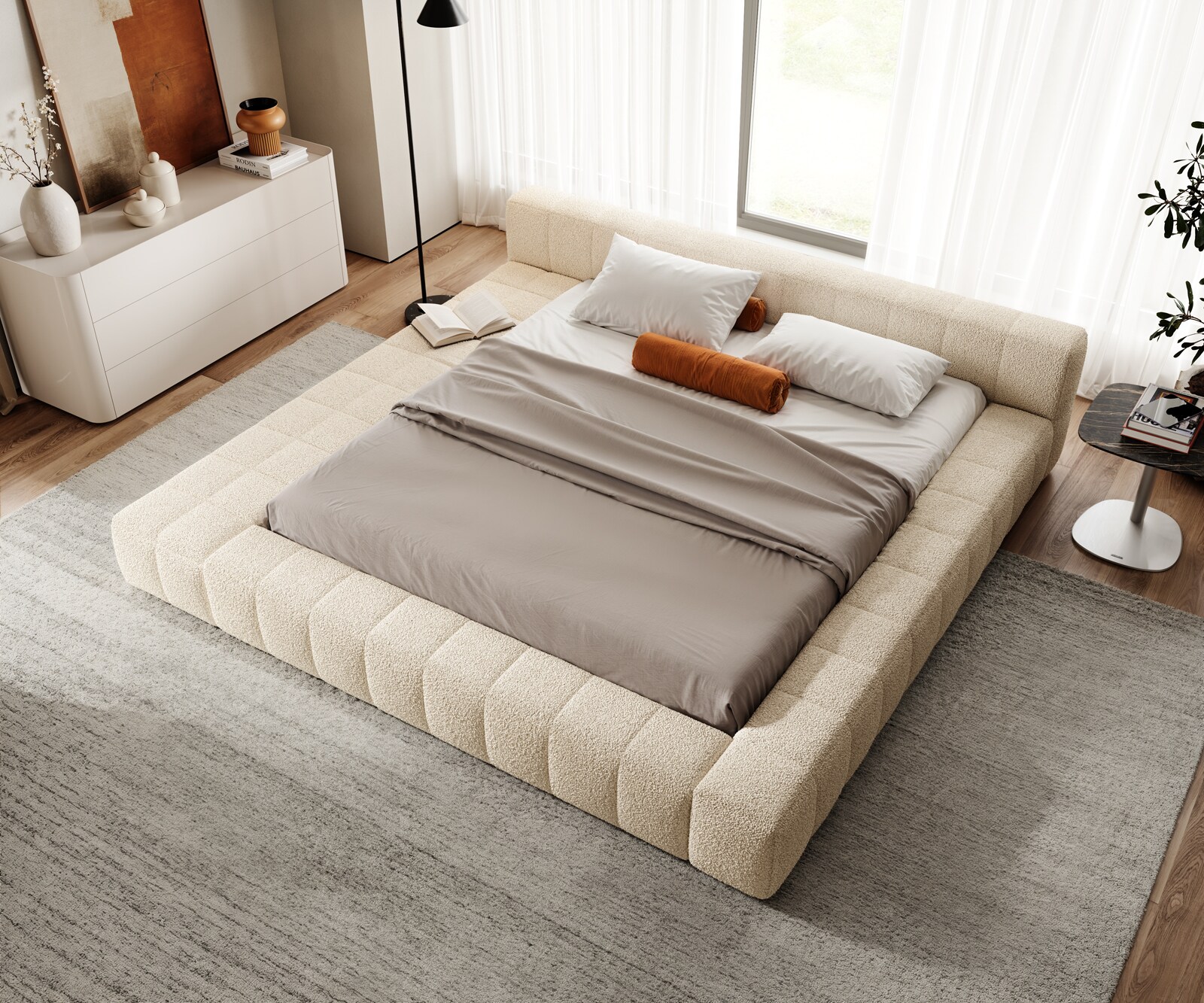 Sommier-rembourré Espazio 180x200 cm Tissu peluche beige 1
