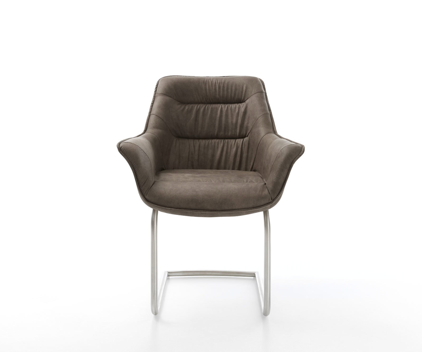 Cantilever Kaira-Flex microvelours taupe vintage pied cantilever rond acier inoxydable brossé 1 Cantilever Kaira-Flex microvelours taupe vintage pied cantilever rond acier inoxydable brossé 1