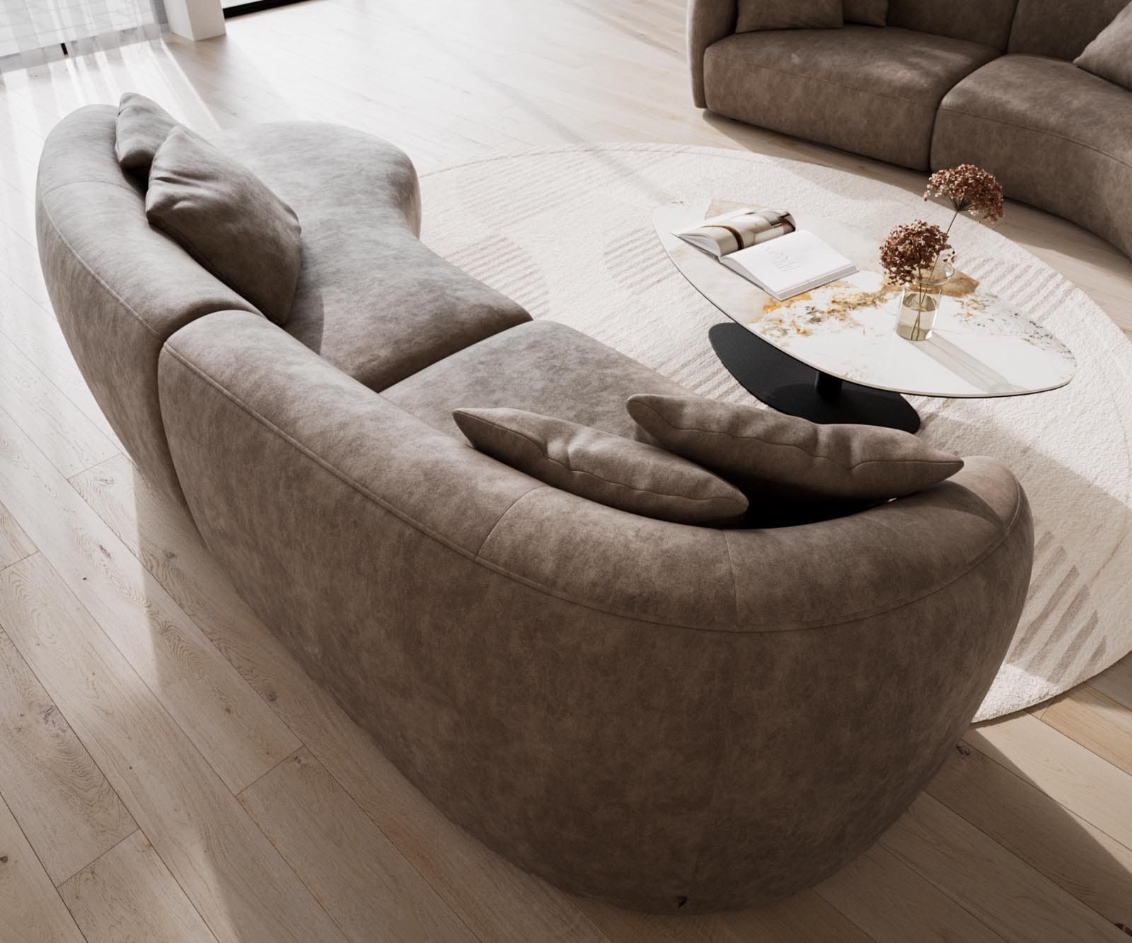 Canapé Mairi 330x160 cm microfibre taupe vintage 5 Canapé Mairi 330x160 cm microfibre taupe vintage 5