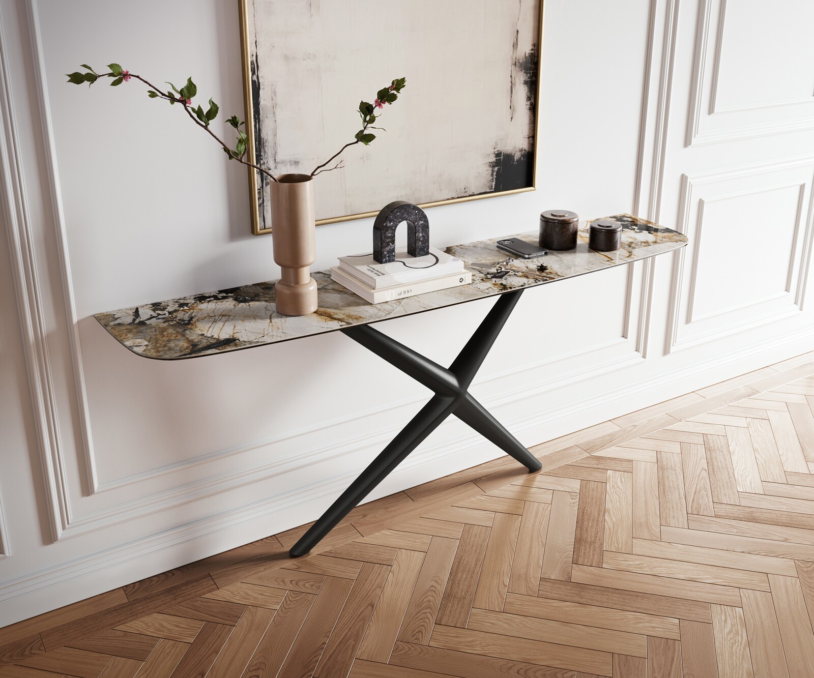 Console Edge forme bateau 180x40 cm Céramique Patagonia Poliert Estelo Métal Noir 4