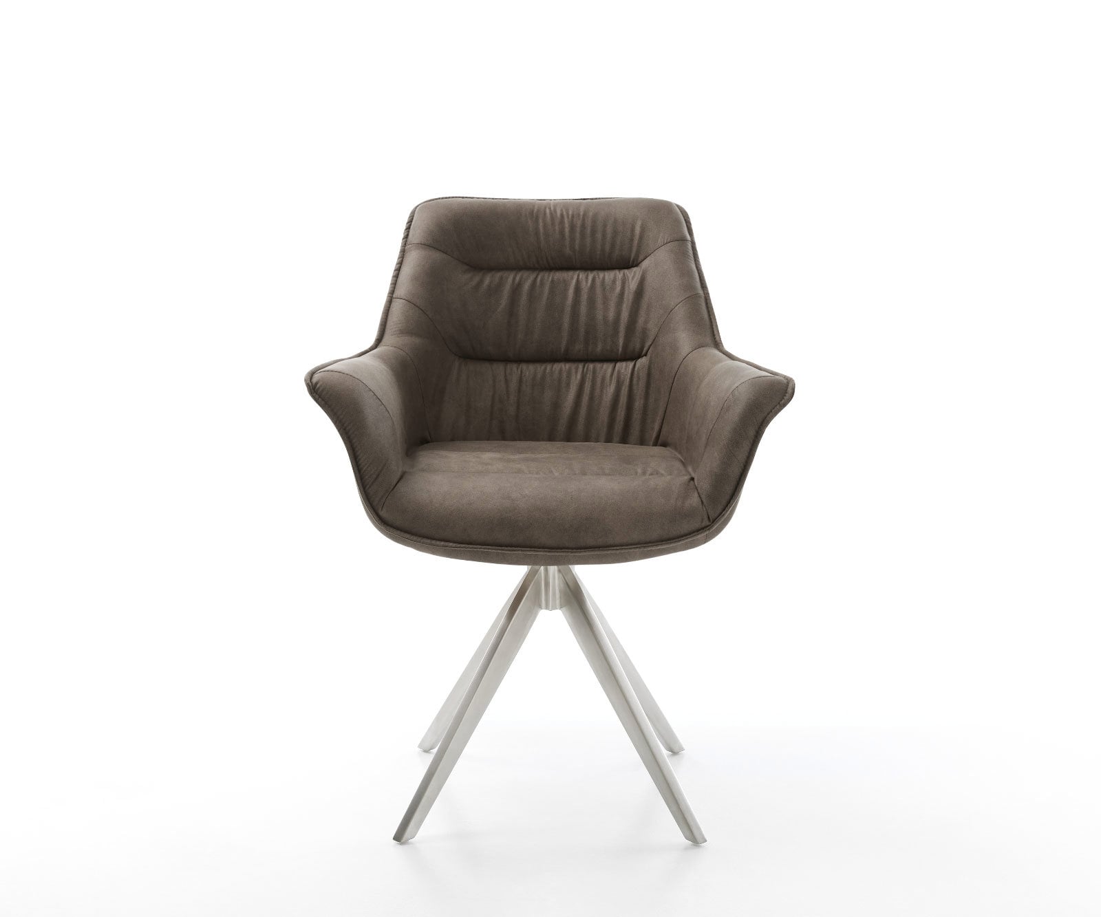 Chaise-de-salle-à-manger Kaira-Flex microvelours taupe vintage pied croisé angulaire acier inoxydable brossé 1 Chaise-de-salle-à-manger Kaira-Flex microvelours taupe vintage pied croisé angulaire acier inoxydable brossé 1