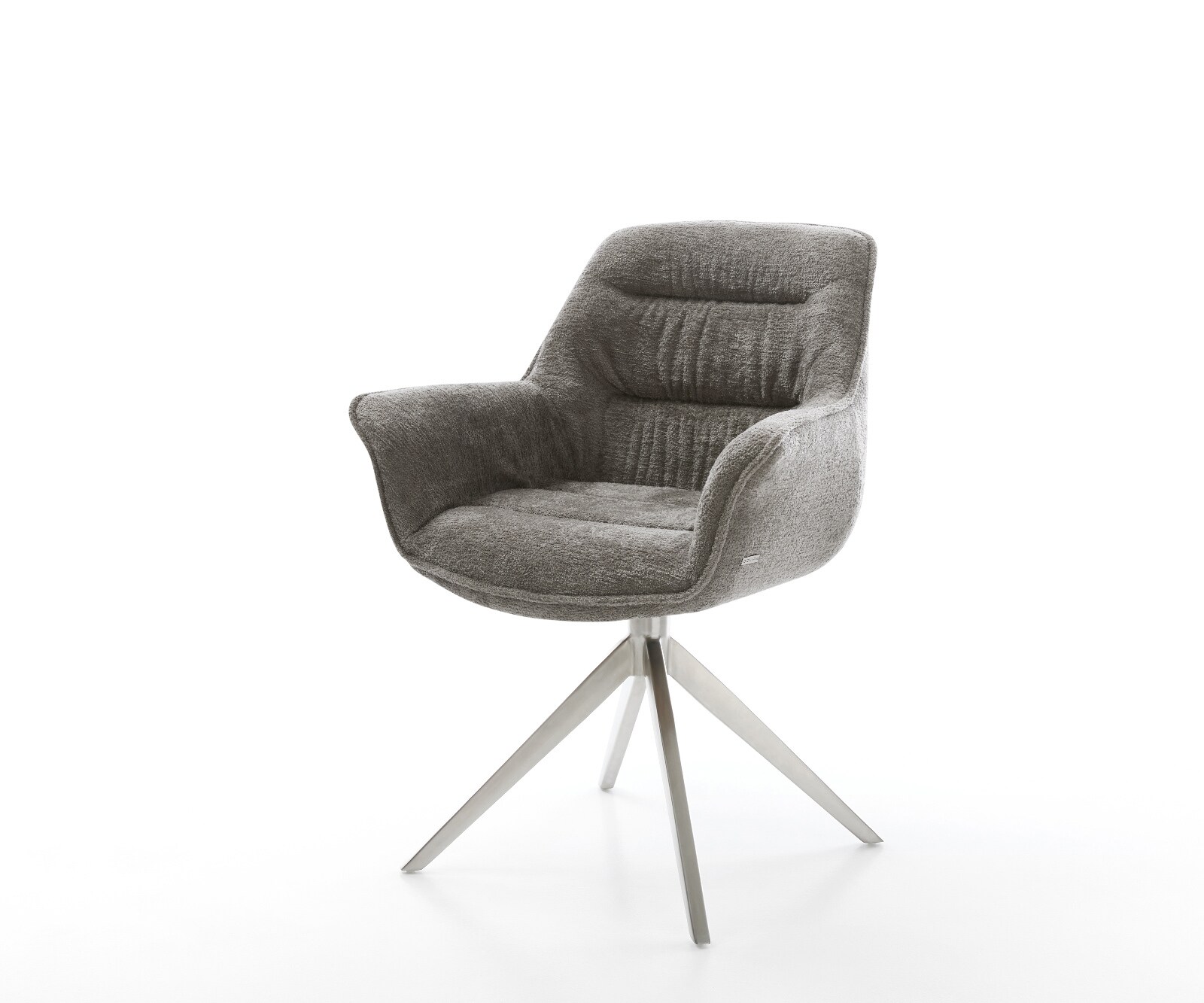 Chaise-pivotante Kaira-Flex bouclé doux couleur boue pied croisé large acier inoxydable pivotement sur 360° fonction bascule 1