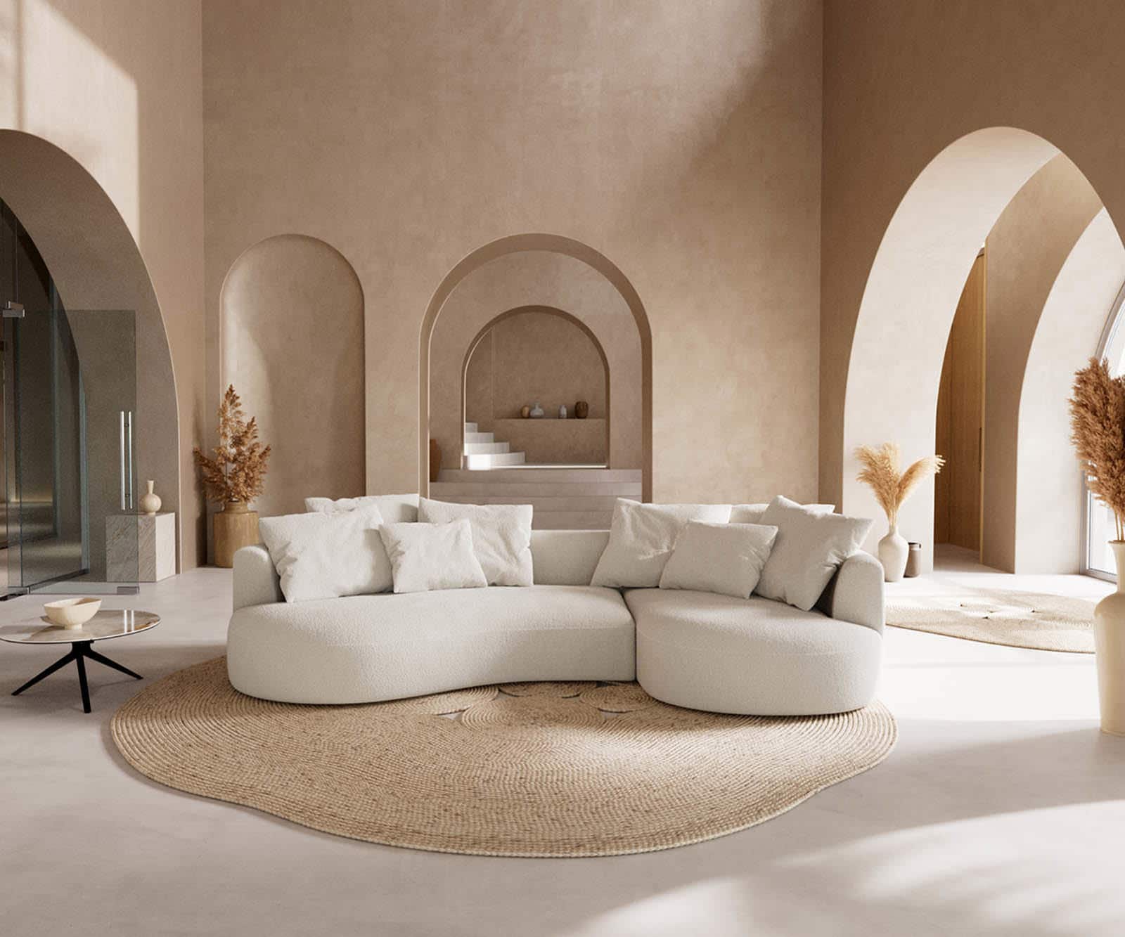 Canapé Edina 330x170 cm Bouclé Crème-Blanc 2