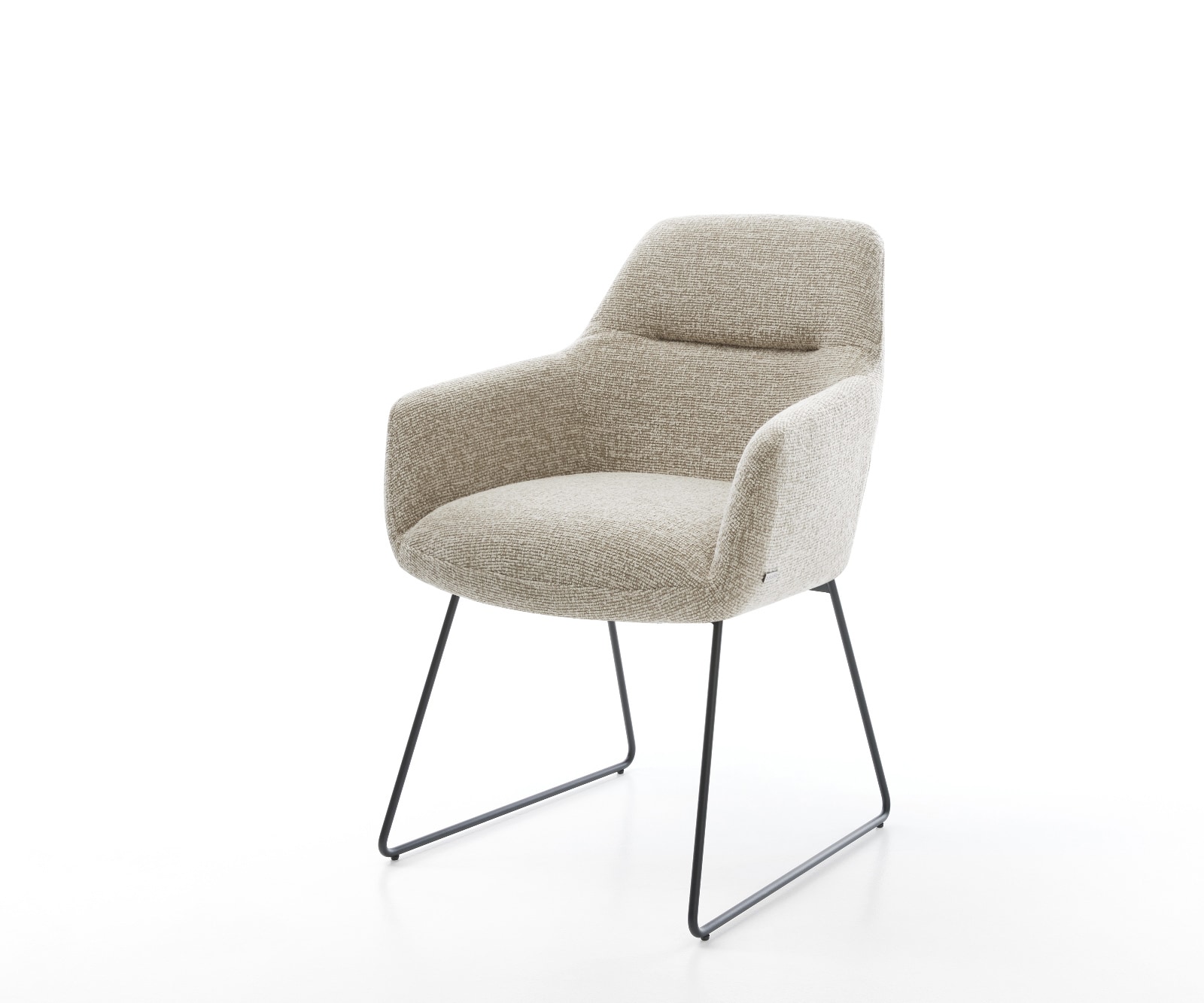 Chaise-de-salle-à-manger Pejo-Flex tissu tissé doux beige pied trapèze noir resorts ensachés 1