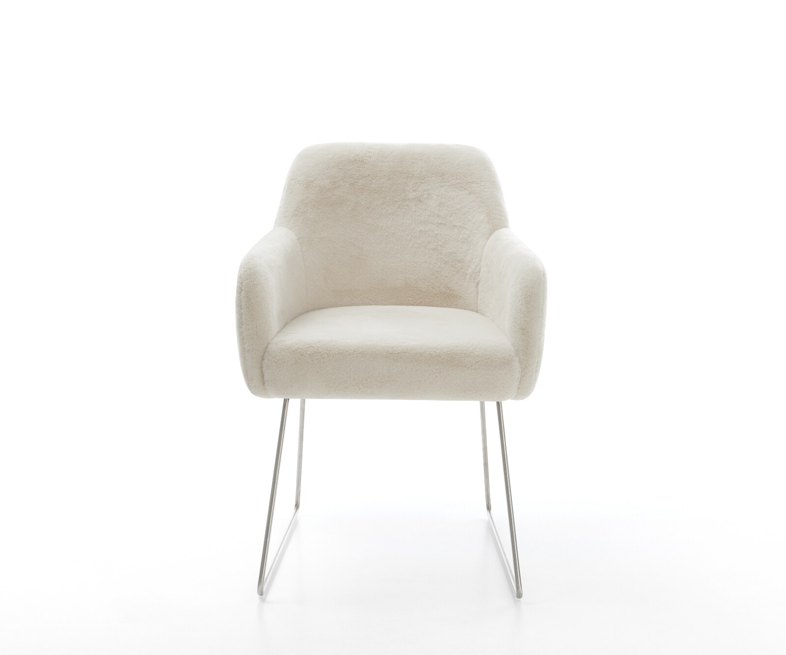 Chaise-de-salle-à-manger Greg-Flex peluche crème-blanc pied trapèze acier inoxydable resorts ensachés 2