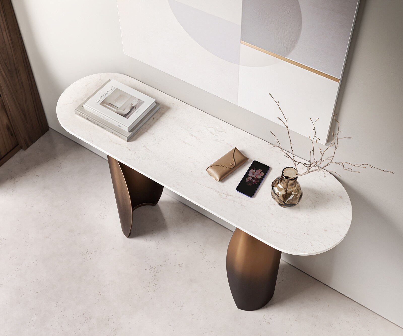 Console Solena 135x40 cm marbre blanc métal Gold Ombre 3