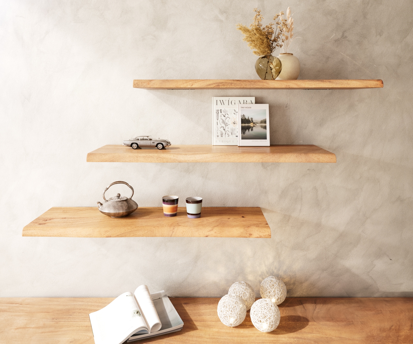 Étagère-murale Live-Edge 100 cm acacia nature bord d'arbre massif 4 Étagère-murale Live-Edge 100 cm acacia nature bord d'arbre massif 4