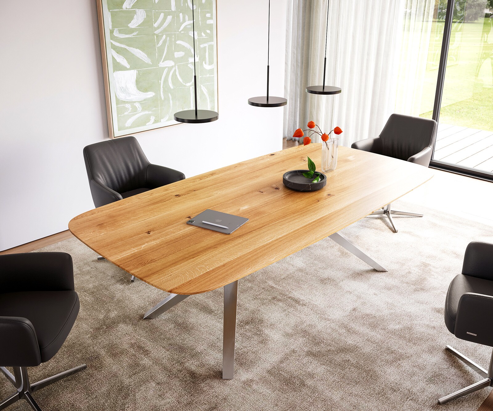 Table à manger Edge Boot 240x120x2,5-3 chêne naturee Zenthara Angulaire acier inoxydable bord suisse 1