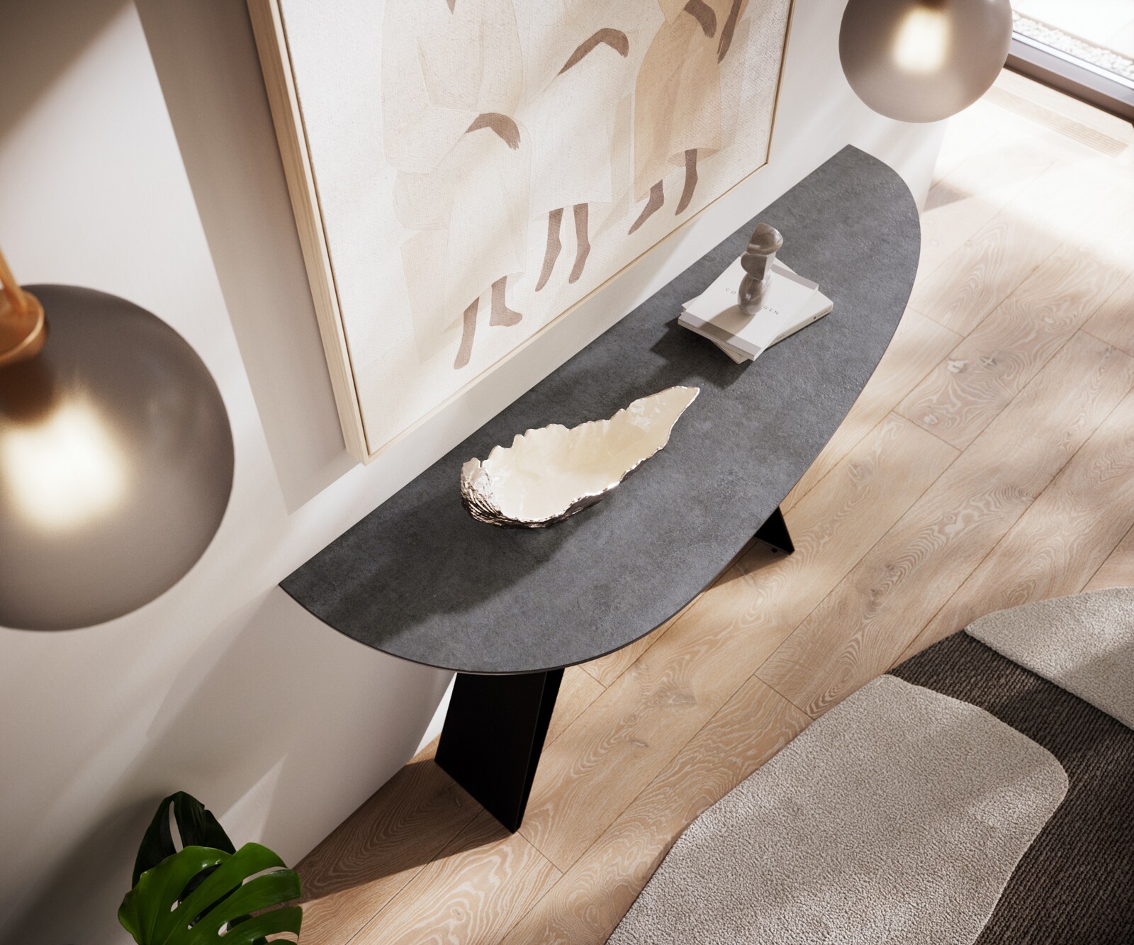Table console Edge Oval 140x40 cm Céramique Béton Gris Velio Métal Noir 4