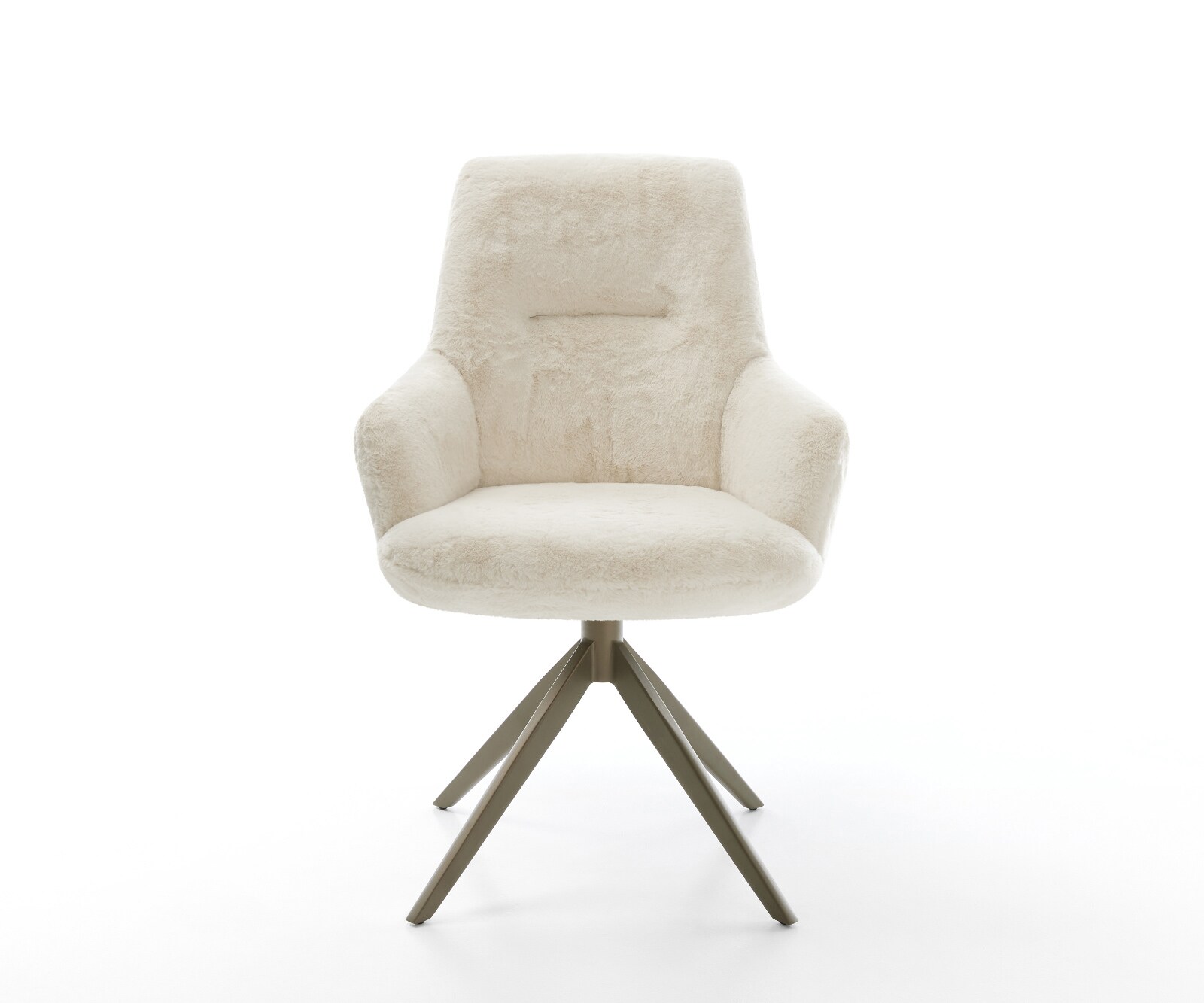 Chaise-pivotante Zelia-Flex avec accoudoirs peluche crème-blanc pied croisé large aspect titane pivotement sur 360° fonction bascule resorts ensachés 2