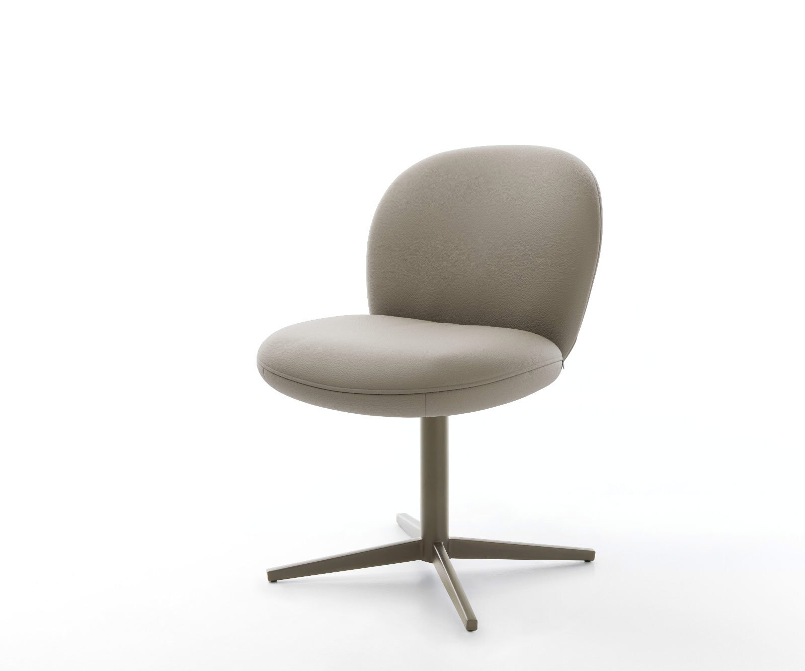 Chaise-pivotante Nube-Flex cuir de vache couleur boue pied de chaise 4 branches aspect titane pivotement sur 360° ressorts ensachés