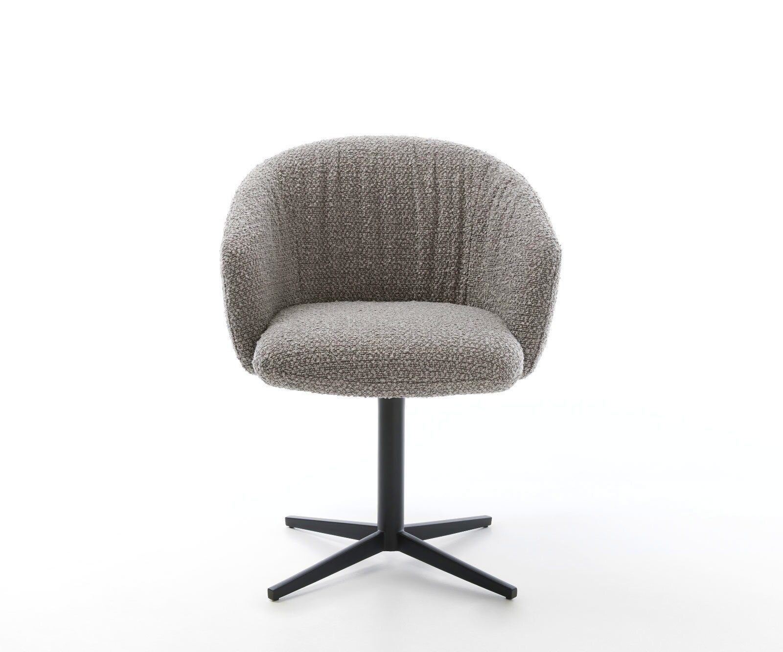 Chaise-pivotante Caja-Flex avec accoudoirs bouclé gris argenté pied de chaise 4 branches noir pivotement sur 360° ressorts ensachés 1