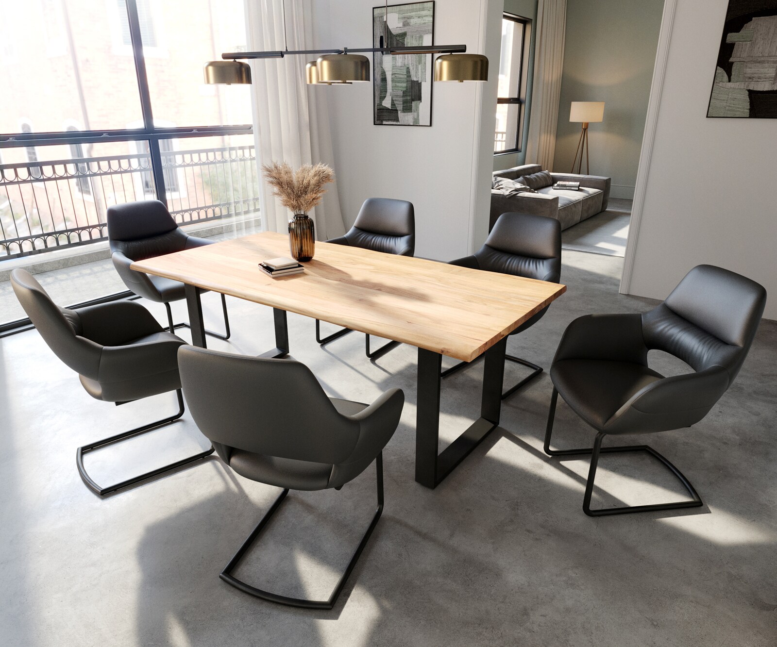 Cantilever Yago-Flex avec accoudoirs cuir de vache noir pied cantilever rond noir ressorts ensachés 3 Cantilever Yago-Flex avec accoudoirs cuir de vache noir pied cantilever rond noir ressorts ensachés 3