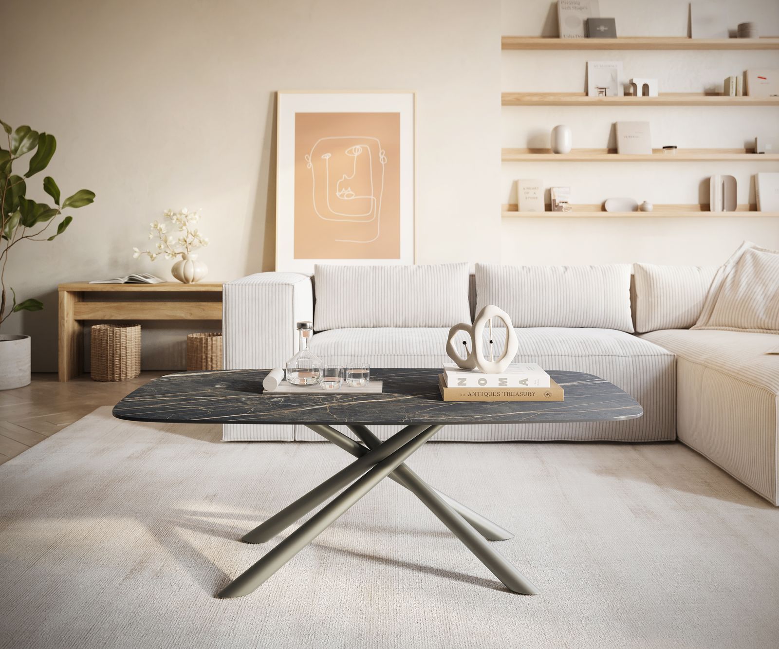 Table basse Edge Boot 120x70 cm céramique Laminam® Noir Desir brun Sarity Metall finition effet titane 2