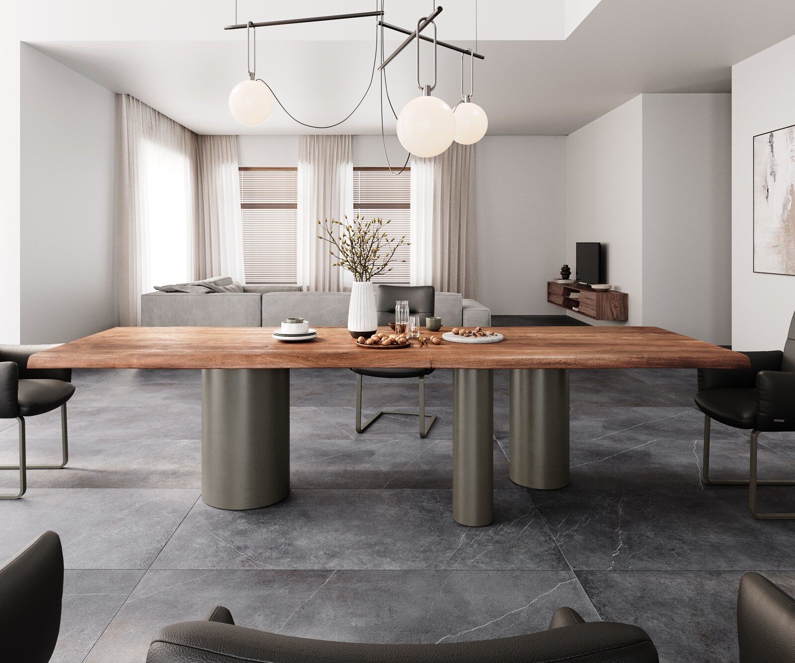 Table à manger Edge 300x100 XL Acacia Marron Troa Métal finition à effet Titane Live-Edge 1