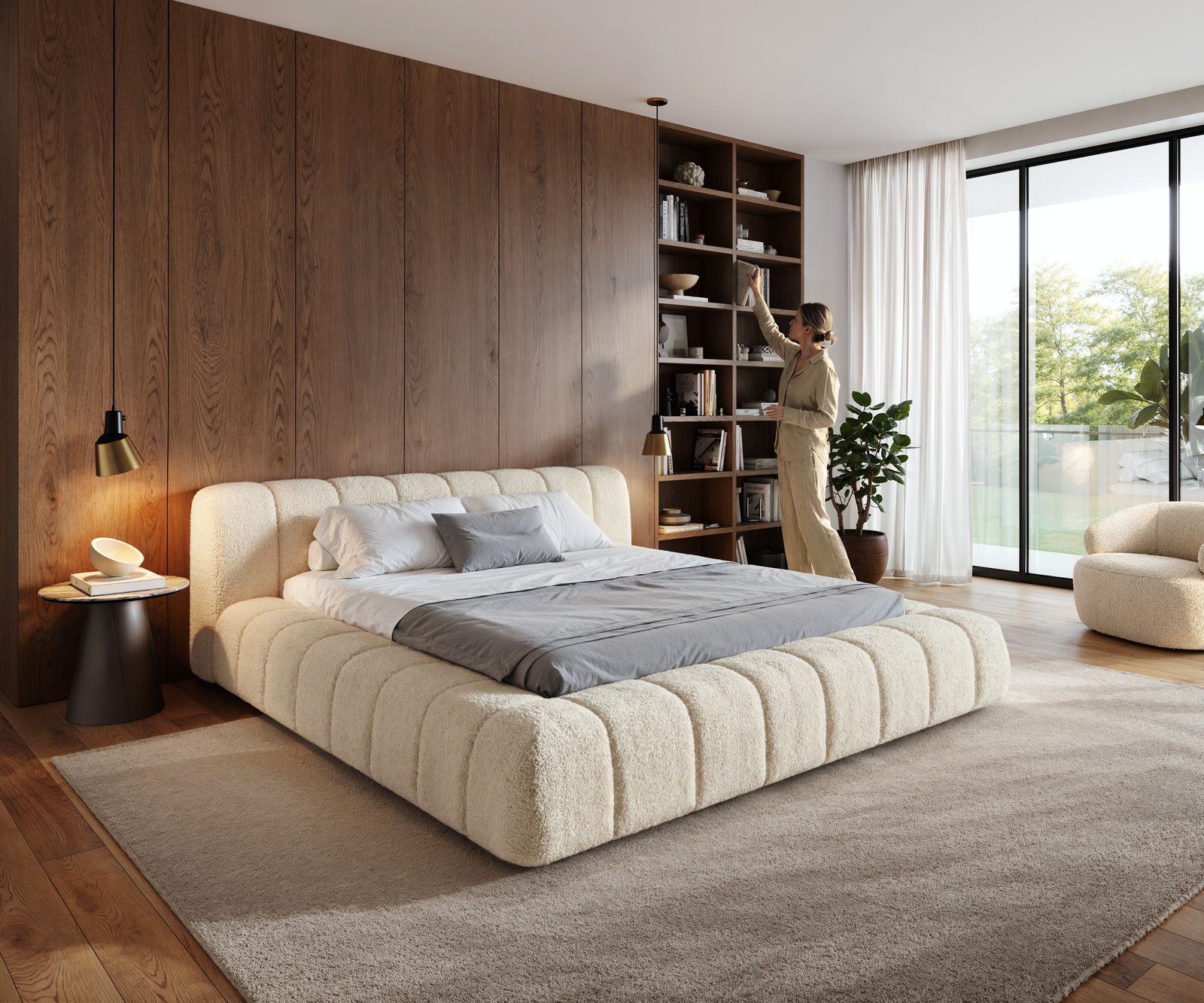 Sommier-rembourré Cutio 180x200 cm Tissu peluche beige